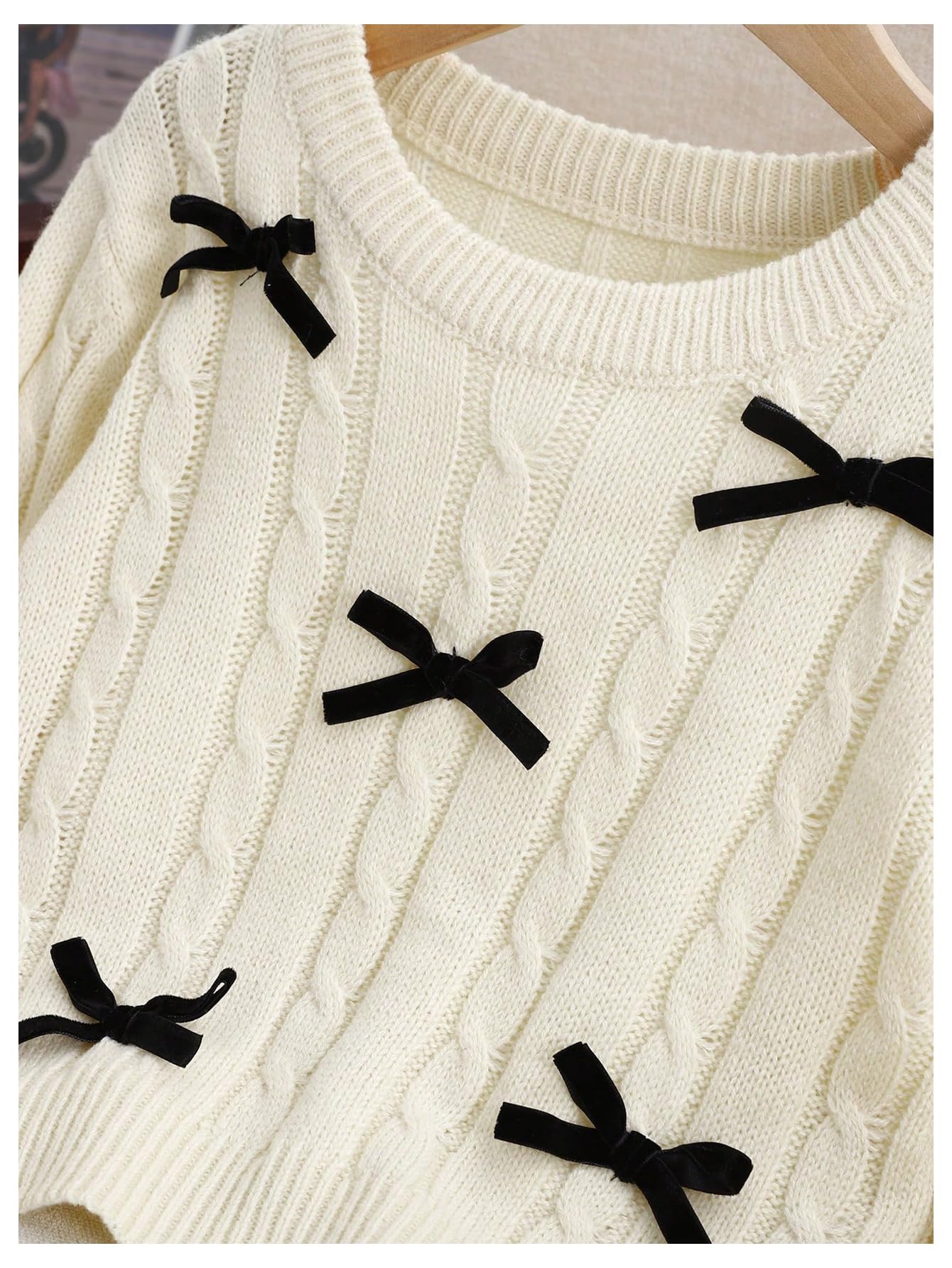 Girl's Cute Bowknot Pullover Tops Crew Neck Knit Long Sleeve Sweater