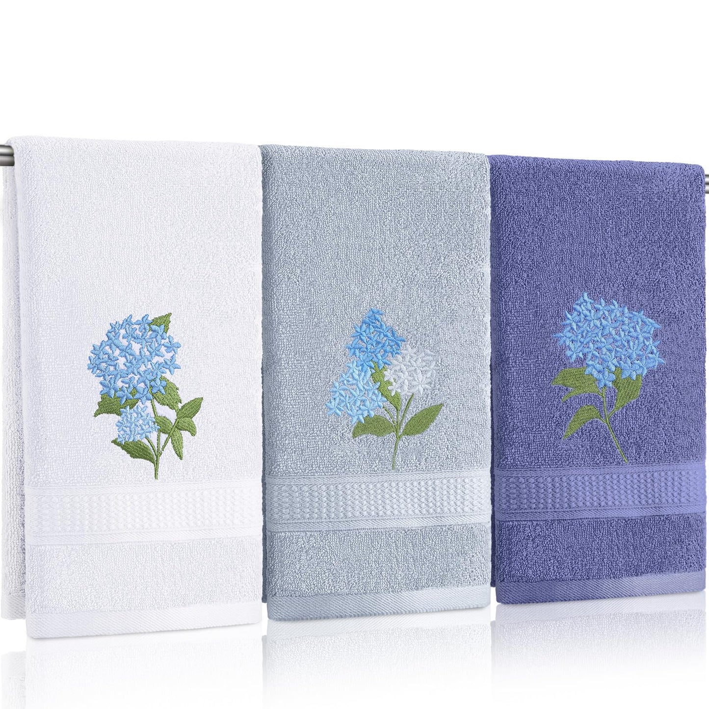 Embroidered Floral Hand Towels - Cute Summer Flowers Cotton Soft Absorbent Towels