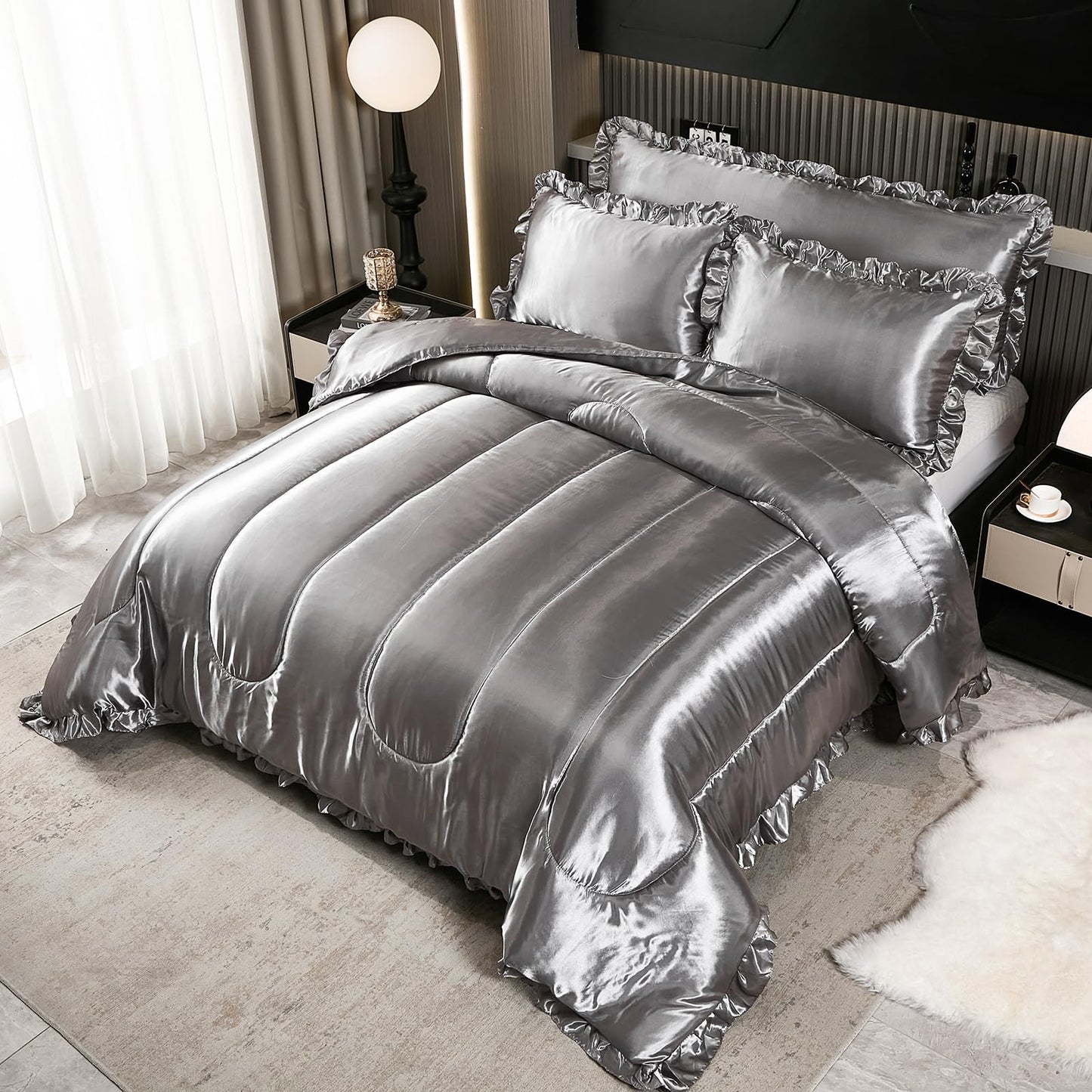 Comforter Silk Beddings - Luxury Silky Body Pillow Cover Ruffle