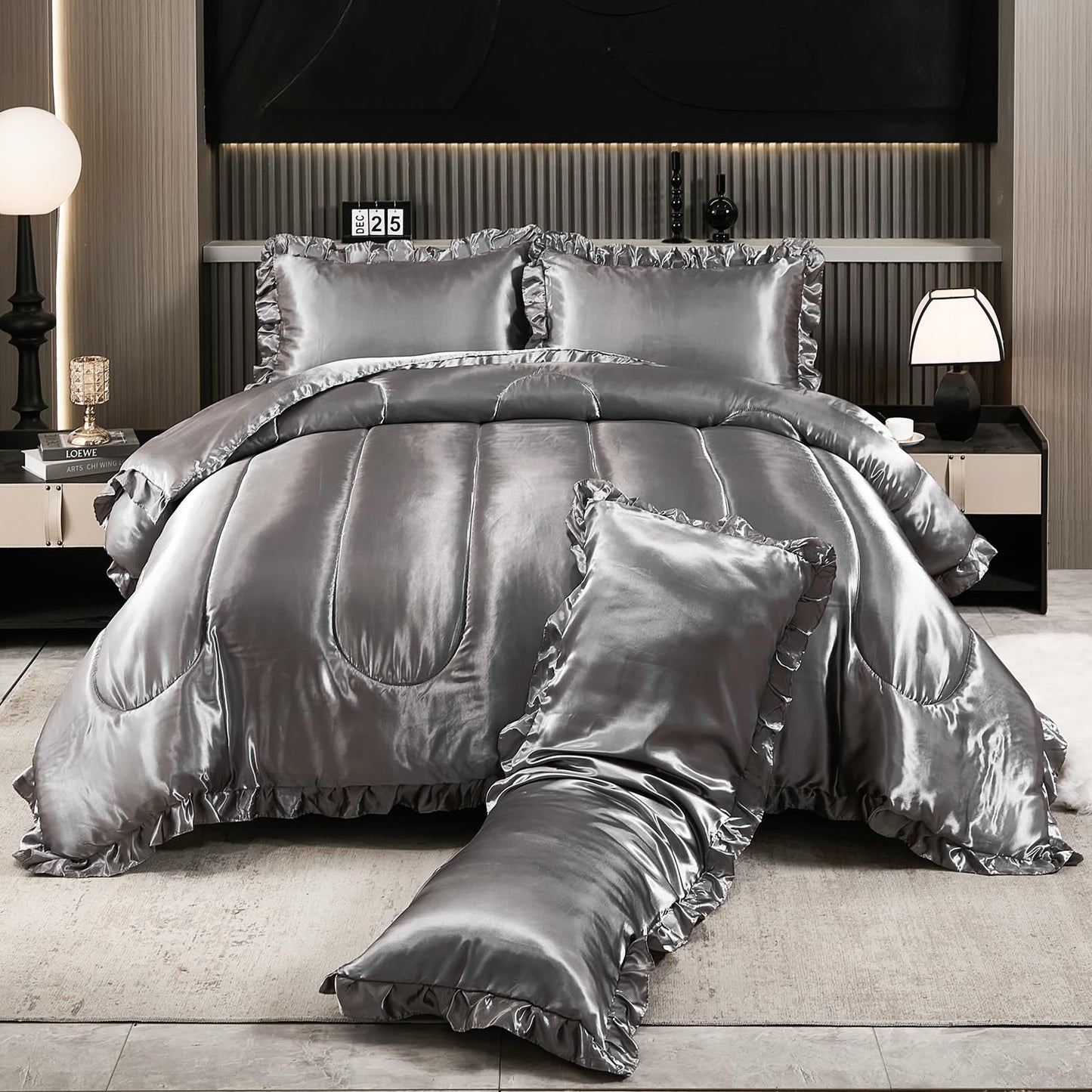 Comforter Silk Beddings - Luxury Silky Body Pillow Cover Ruffle