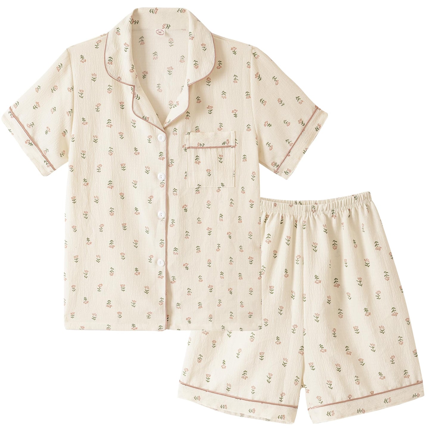 Girls Button Down Sleepwear Short Sleeve With Shorts 2PCS Pajama Sets