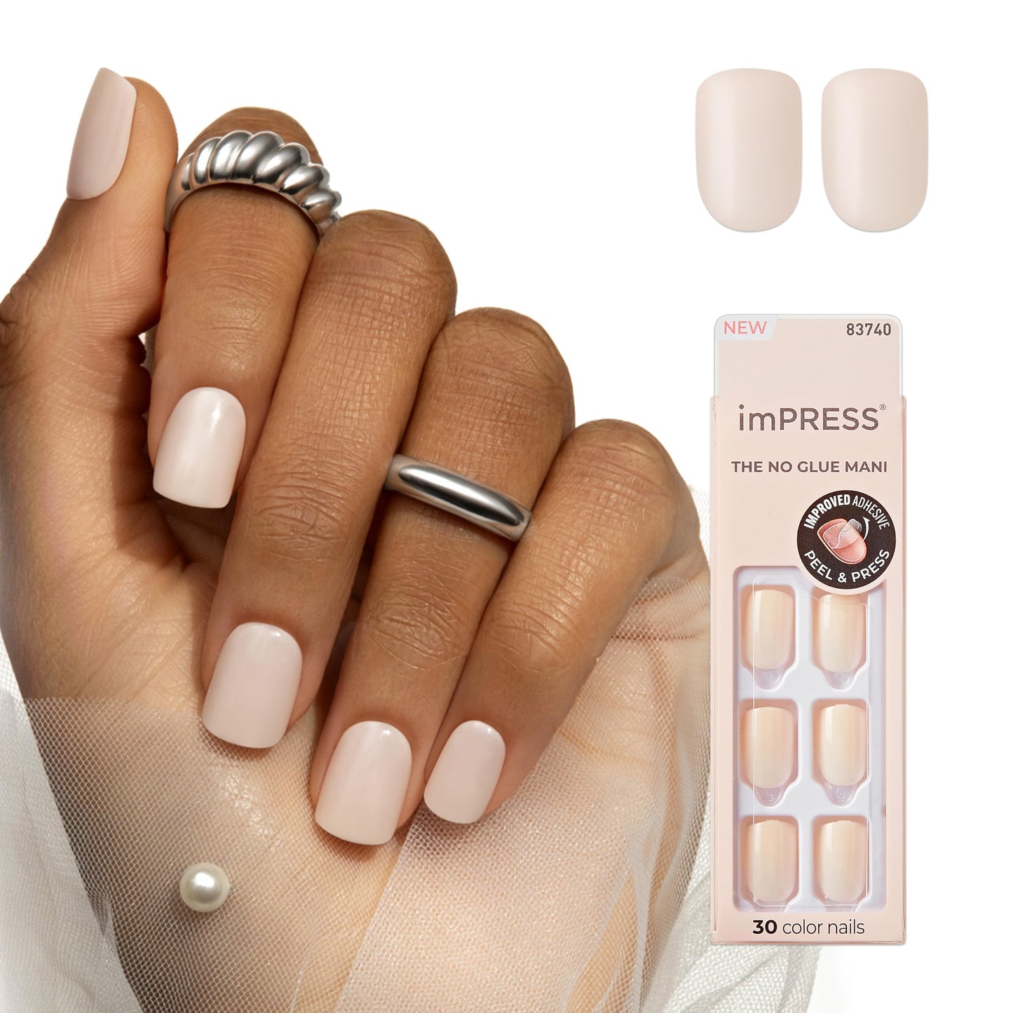 KISS imPRESS No Glue Mani Press On Nails, Short Size Squoval Shape, Includes 30 Nails