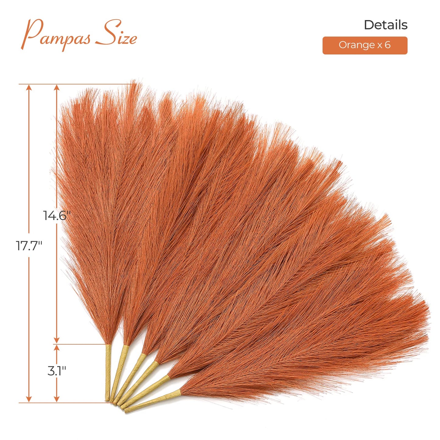 Faux Pampas Grass Decor 17.7 Inch 6pcs, Home Decor