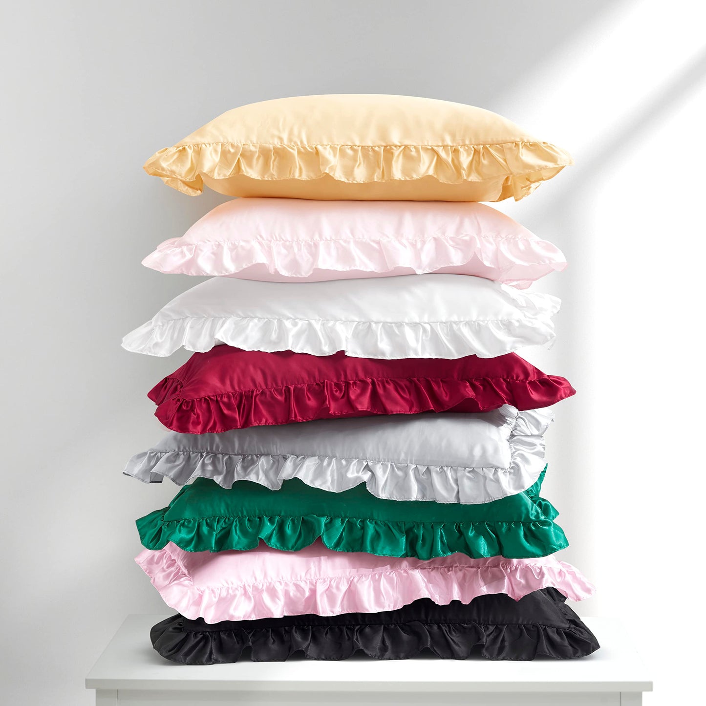 Princess Silky Satin Ruffled Pillow Cases Room Decoration