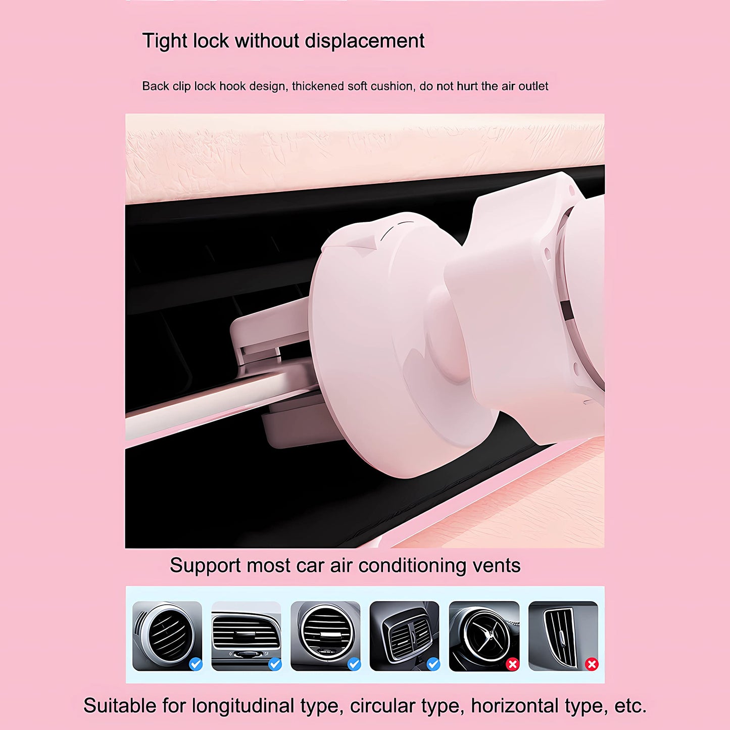 Cute Pink Car Phone Holder Mount - Gravity Car Phone Mount with Sturdy Air Vent Clip Auto Lock Cell Phone Holder Mount for All Phones