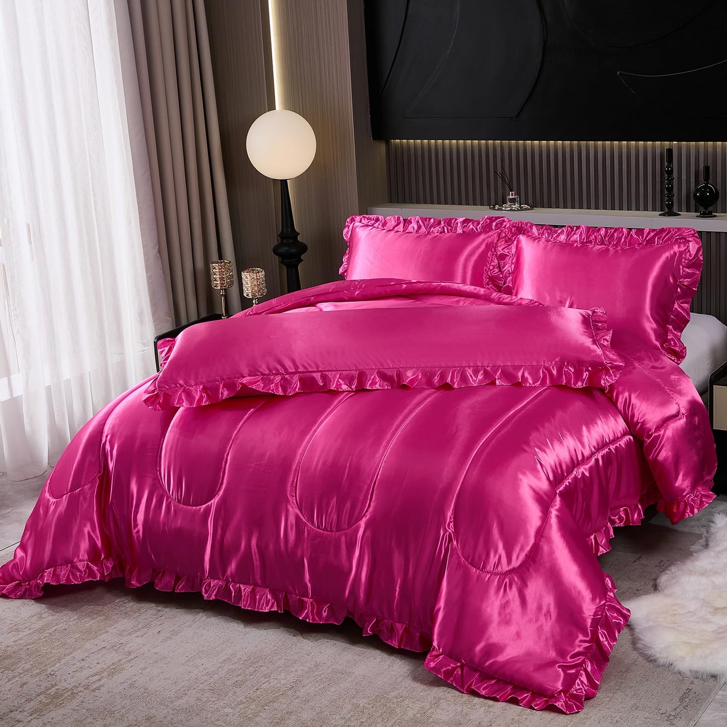 Comforter Silk Beddings - Luxury Silky Body Pillow Cover Ruffle