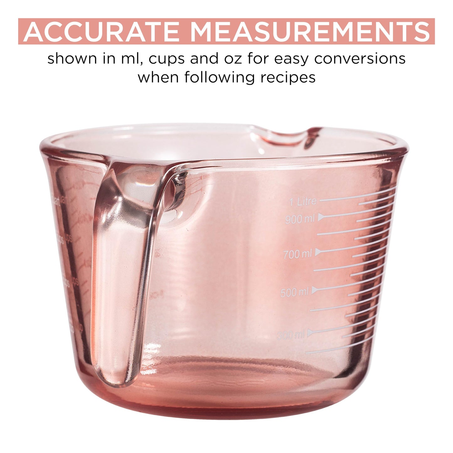 COOK WITH COLOR Glass Measuring Cups - Ideal for Cooking and Baking, Pink