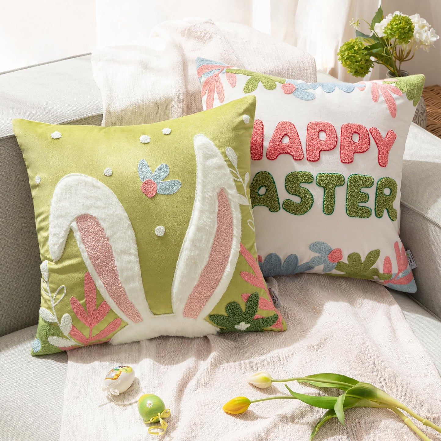 Easter Decorations Pillow Covers, Rabbit Pillow Covers, 18X18 Set of 2