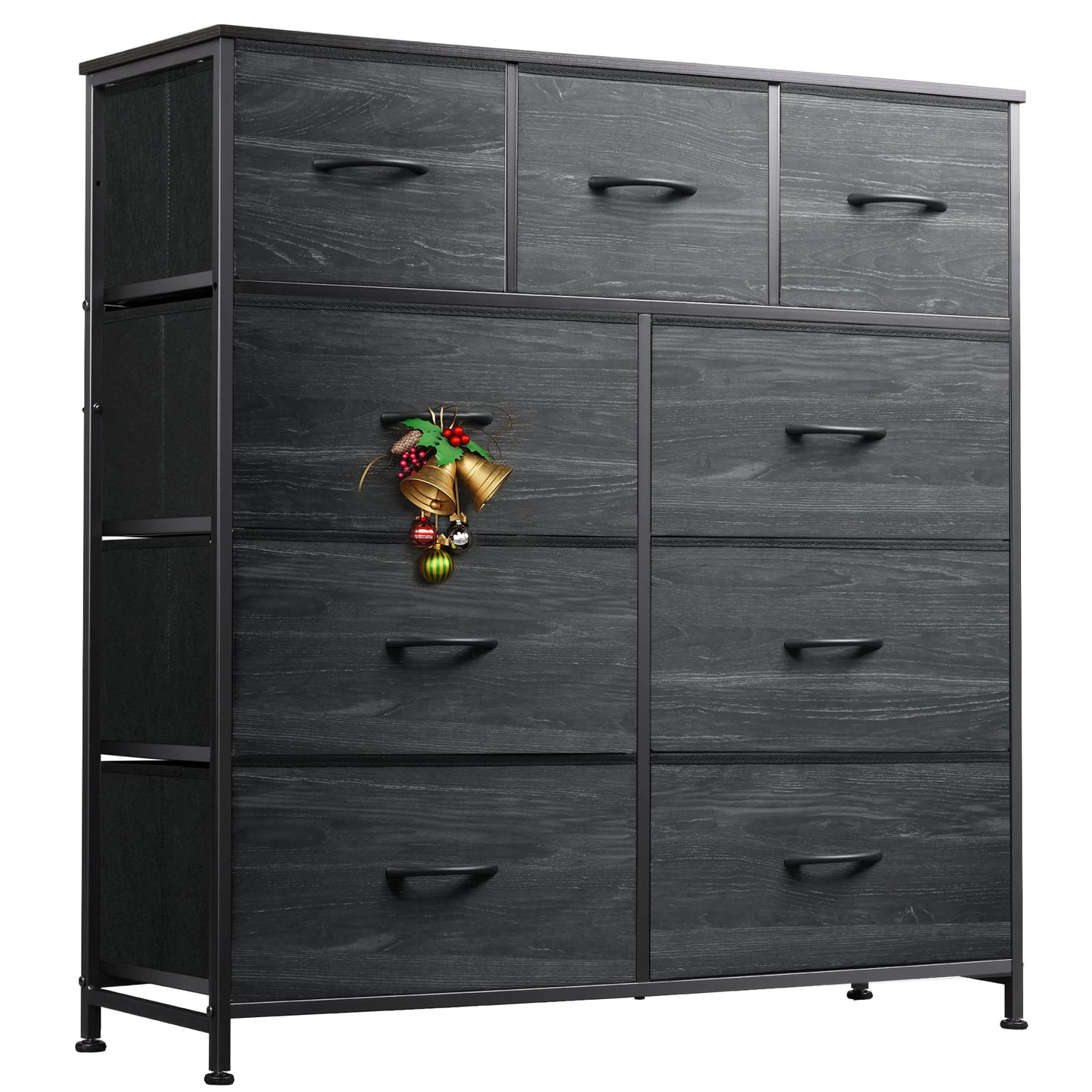 Drawer Fabric 9 Dresser – Tall Storage Tower with Bins, Steel Frame, and Wood Top