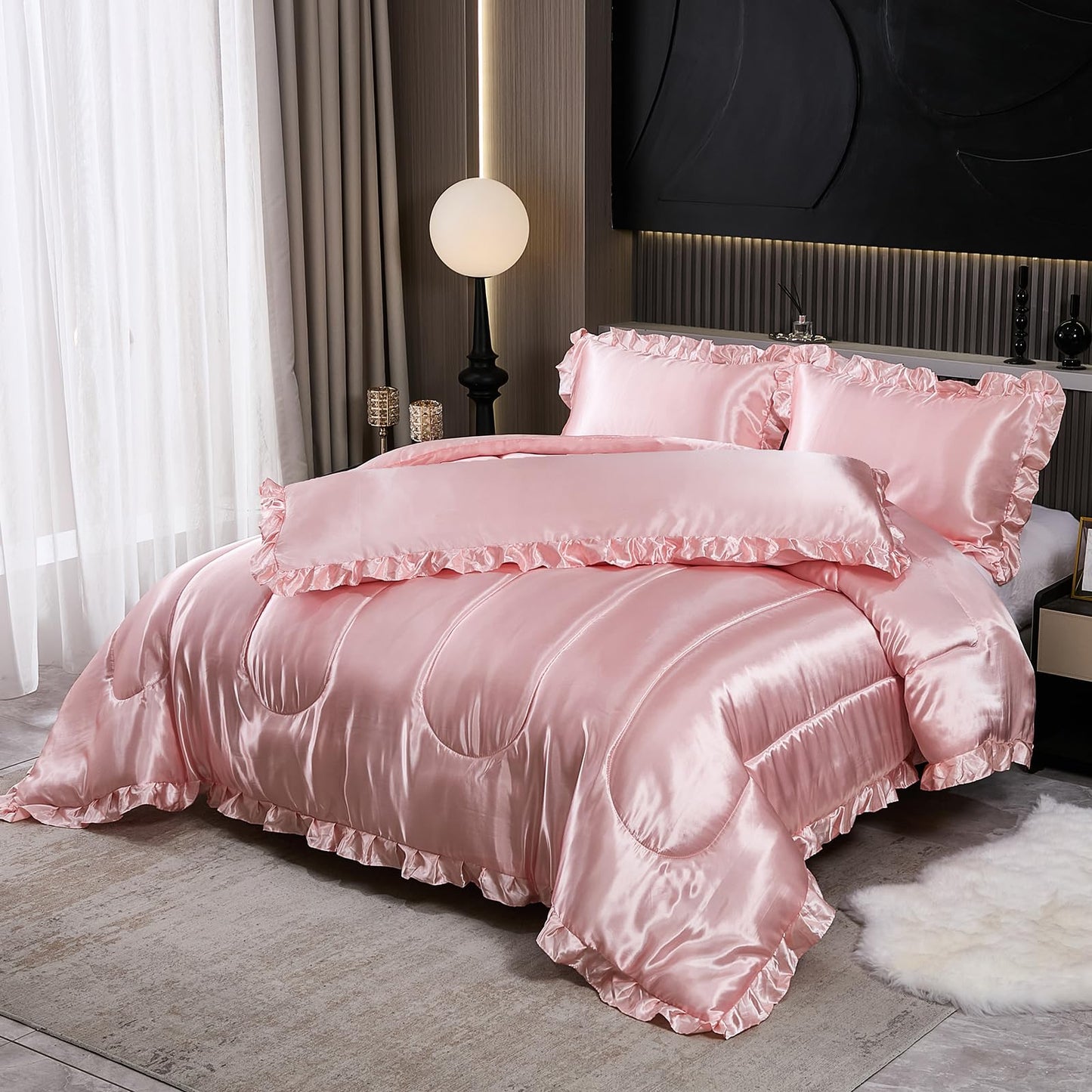 Comforter Silk Beddings - Luxury Silky Body Pillow Cover Ruffle