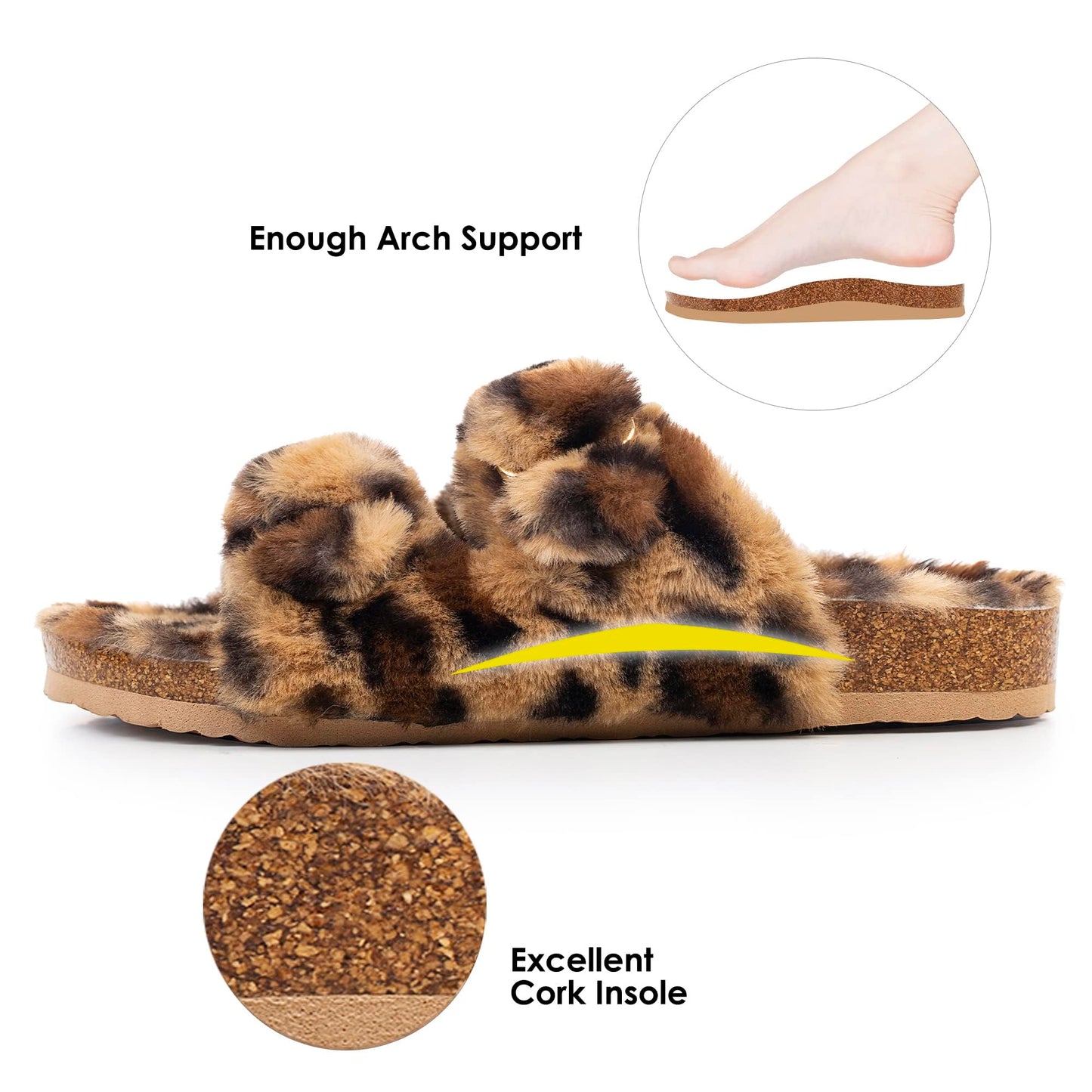 Womens Open Toe Slipper with Cozy Lining, Faux Fur Slide Sandals