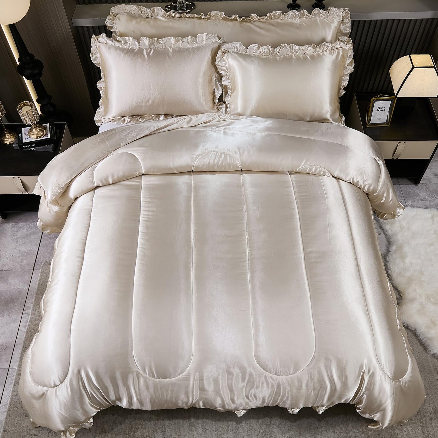 Comforter Silk Beddings - Luxury Silky Body Pillow Cover Ruffle