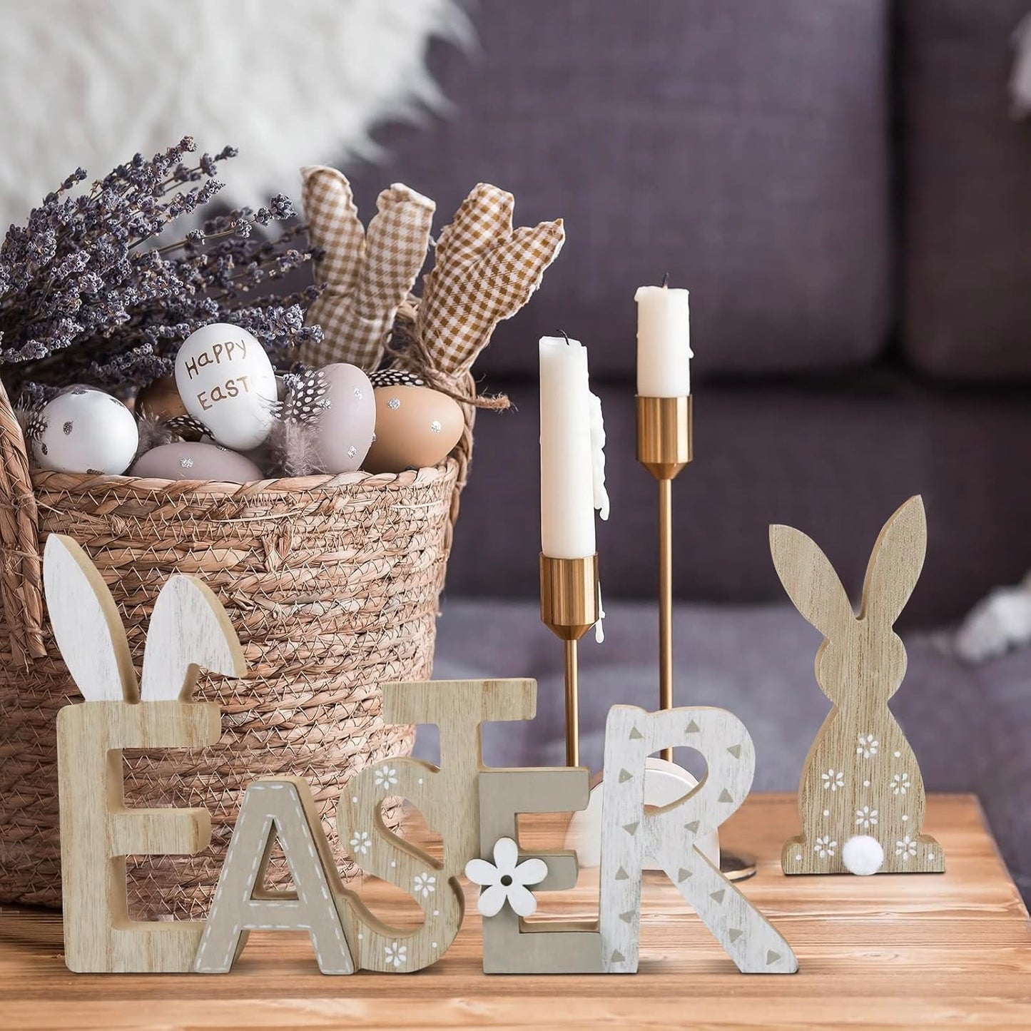 Easter Table Decor - Rustic Wooden Bunny Tiered Tray