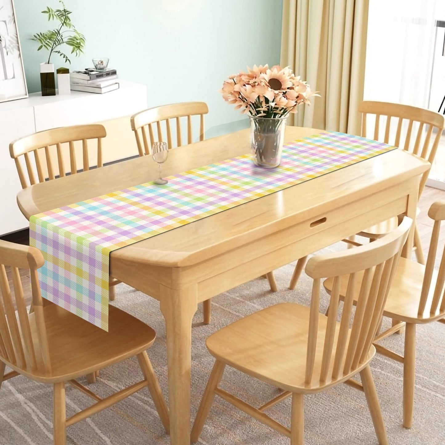 Linen Spring Easter Plaid Table Runner Home Dining Room Kitchen Table Decor