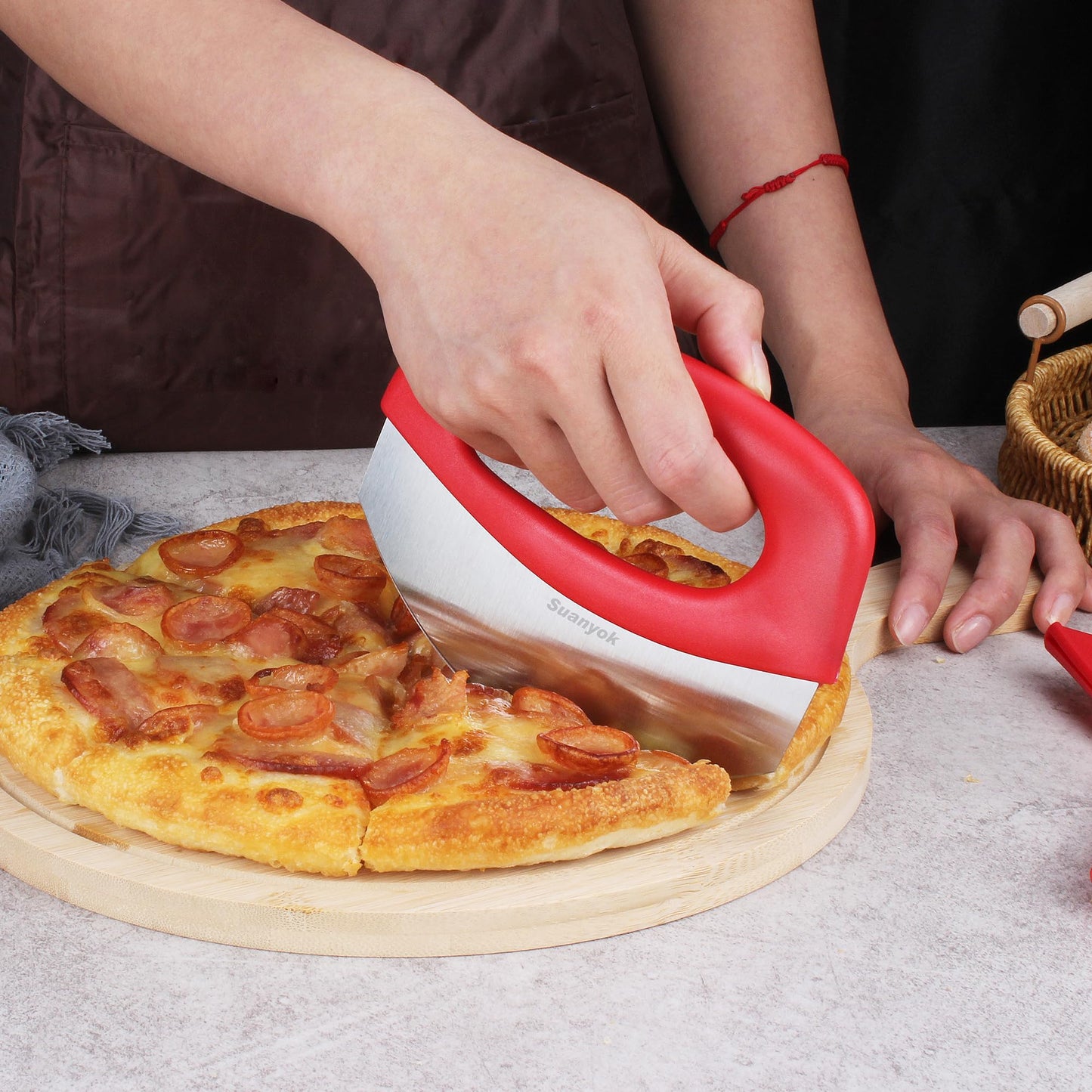 Premium Pizza Cutter Food Chopper-Super Sharp Blade Stainless Steel Pizza Cutter with Protective Sheath Multi Function Pizza Knife