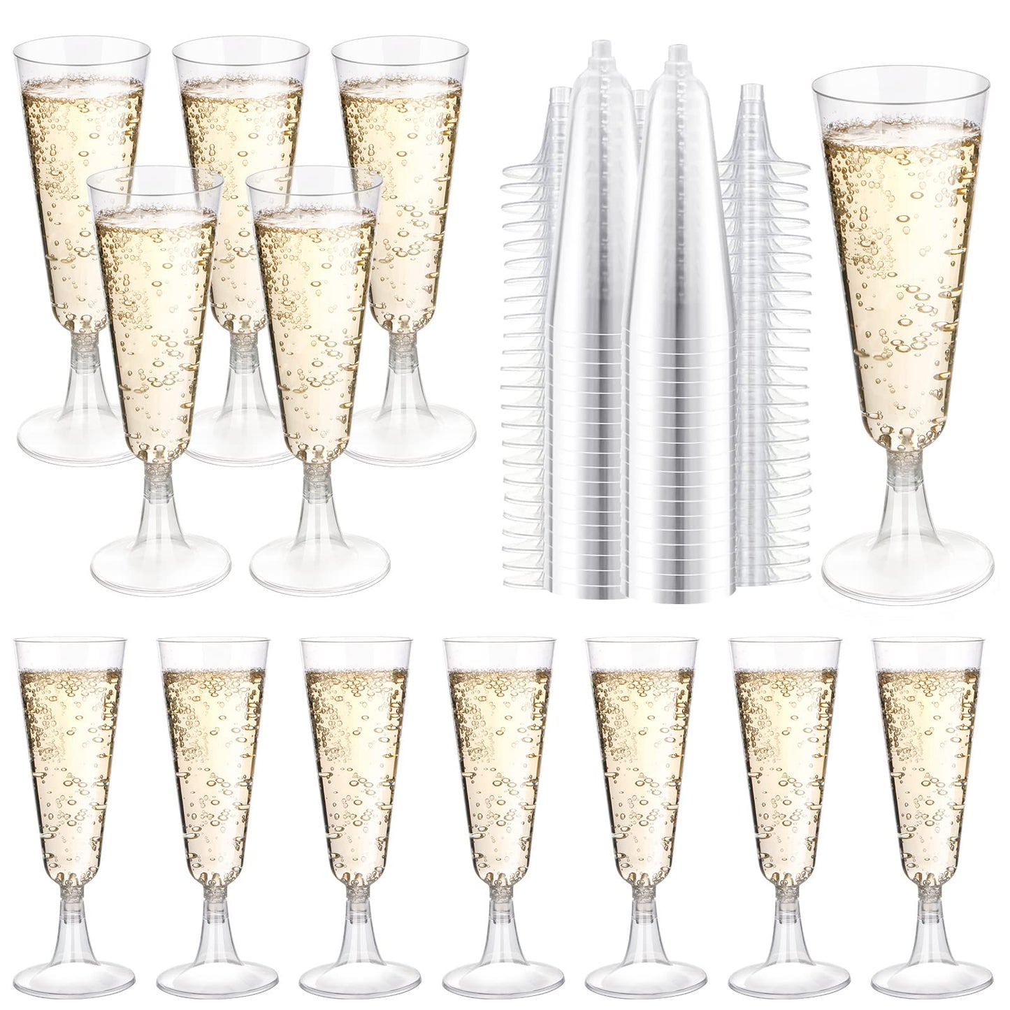 Champagne Flutes Plastic 100 Pack Disposable Mimosa Glasses