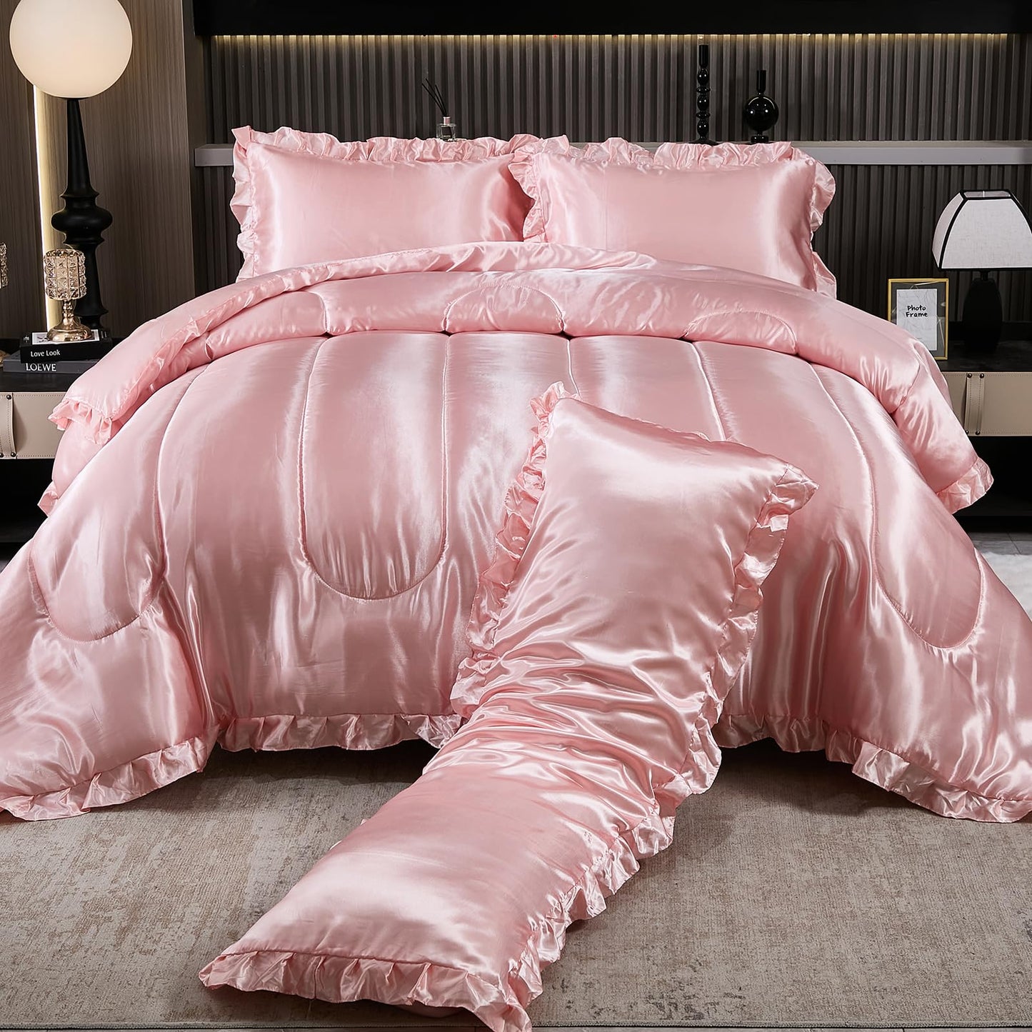 Comforter Silk Beddings - Luxury Silky Body Pillow Cover Ruffle