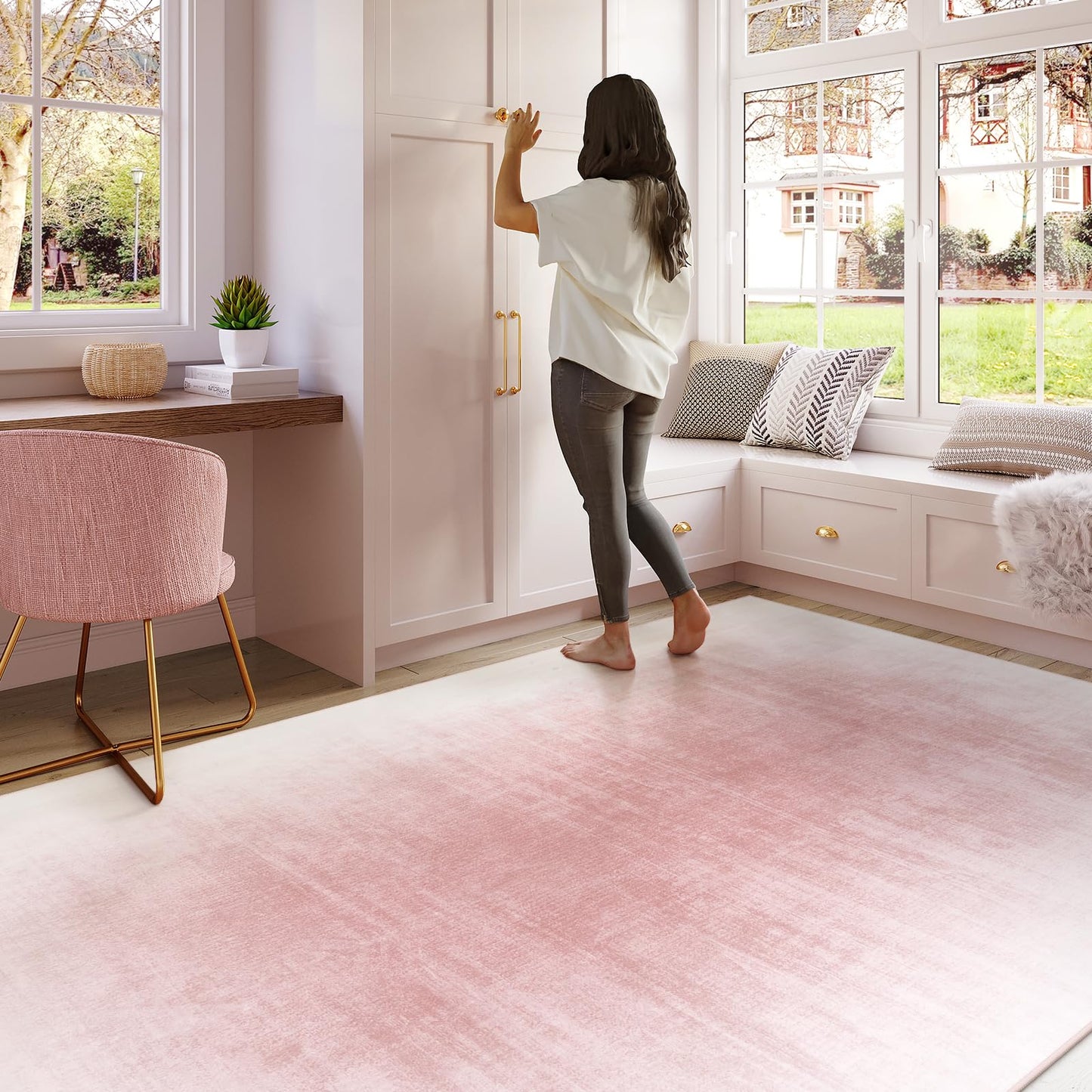 Contemporary Ombre Nursery Rug Washable Non-Slip