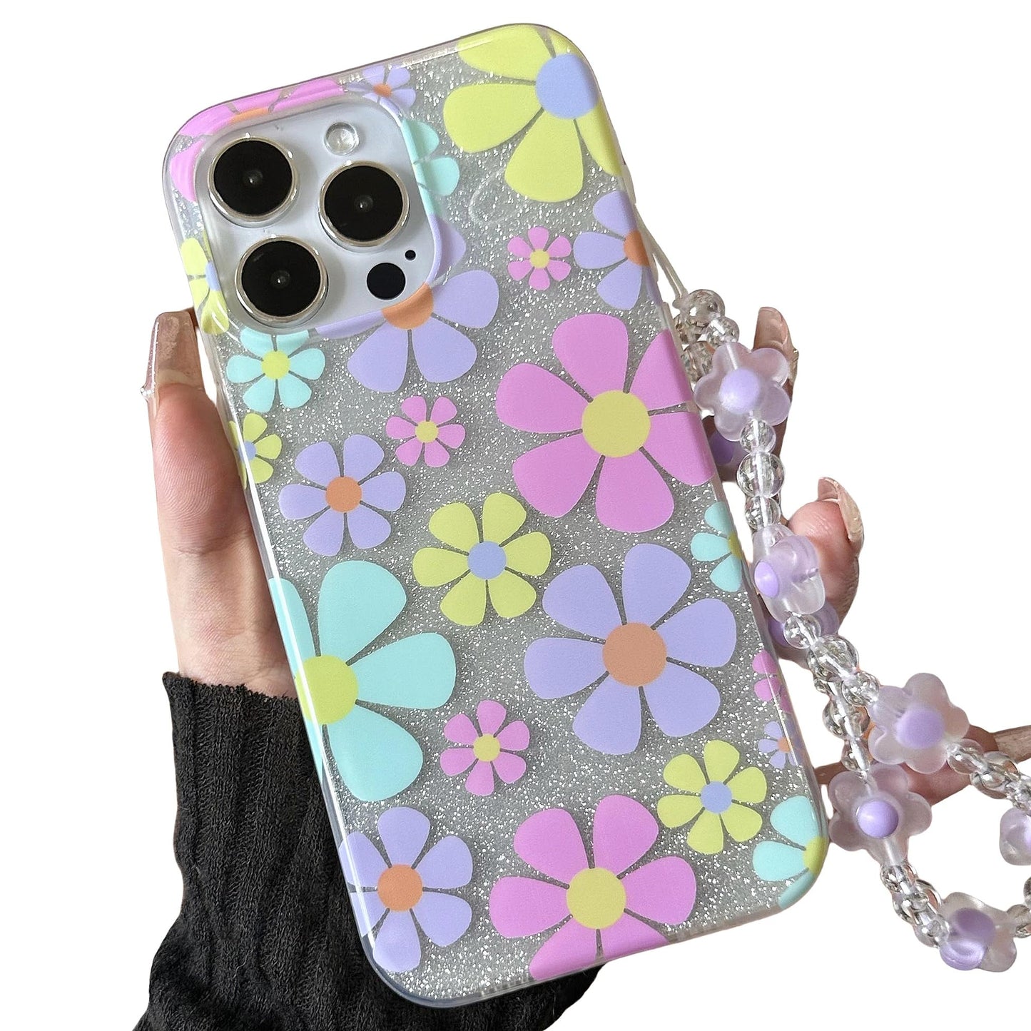 Cute Aesthetic Pattern Case Compatible with iPhone with Wrist Strap Design