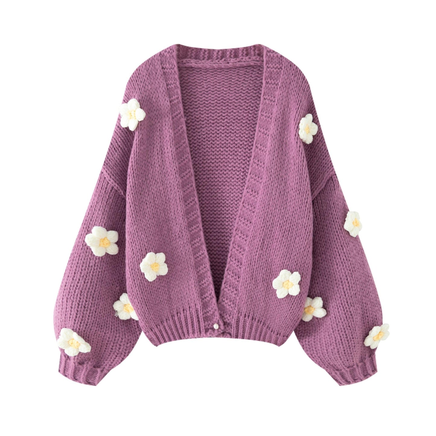 Women’s Kawaii Strawberry Embroidered Cardigan Long Sleeve V Neck Chunky Knitted Cardigans