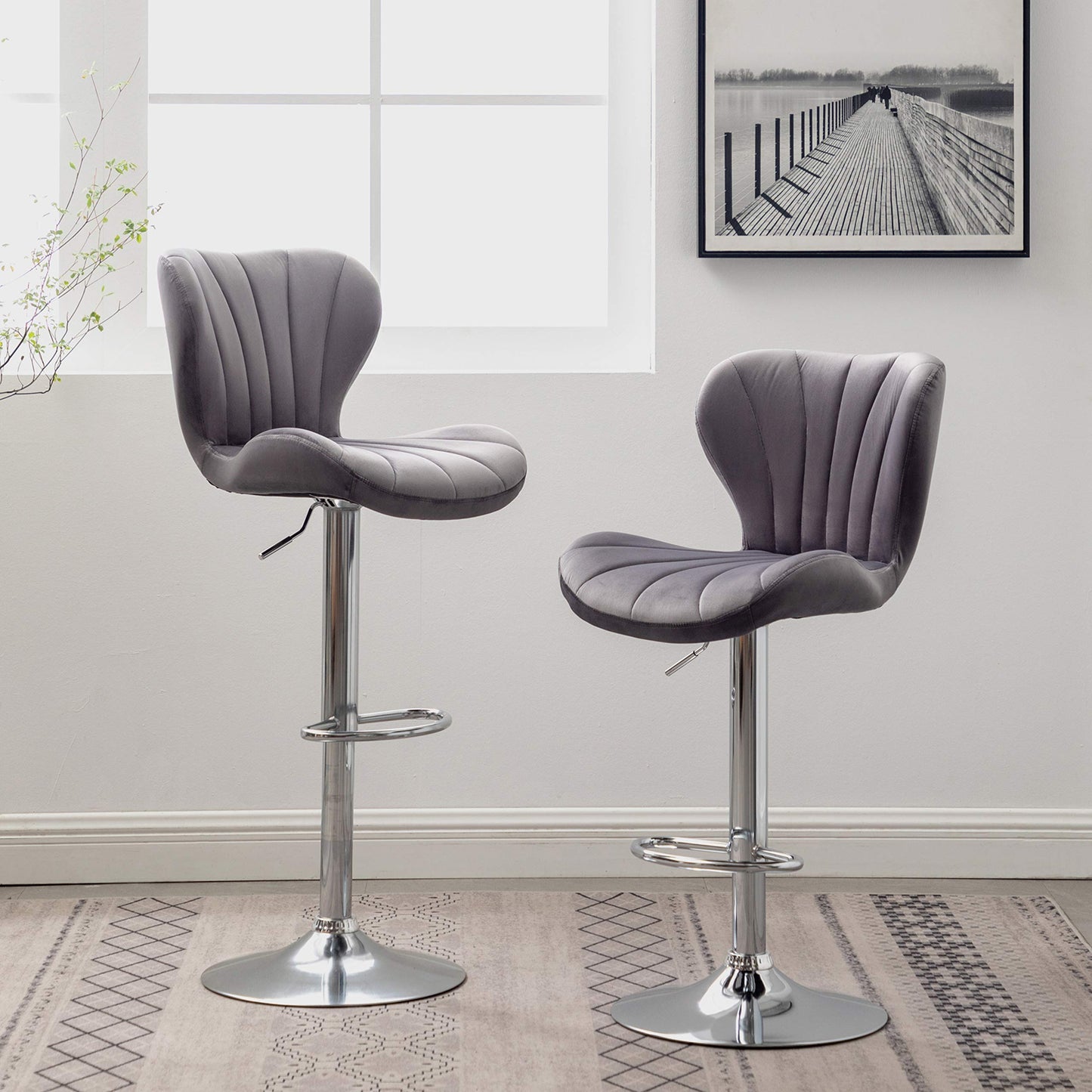 Velvet Adjustable Swivel Barstools, Set of 2