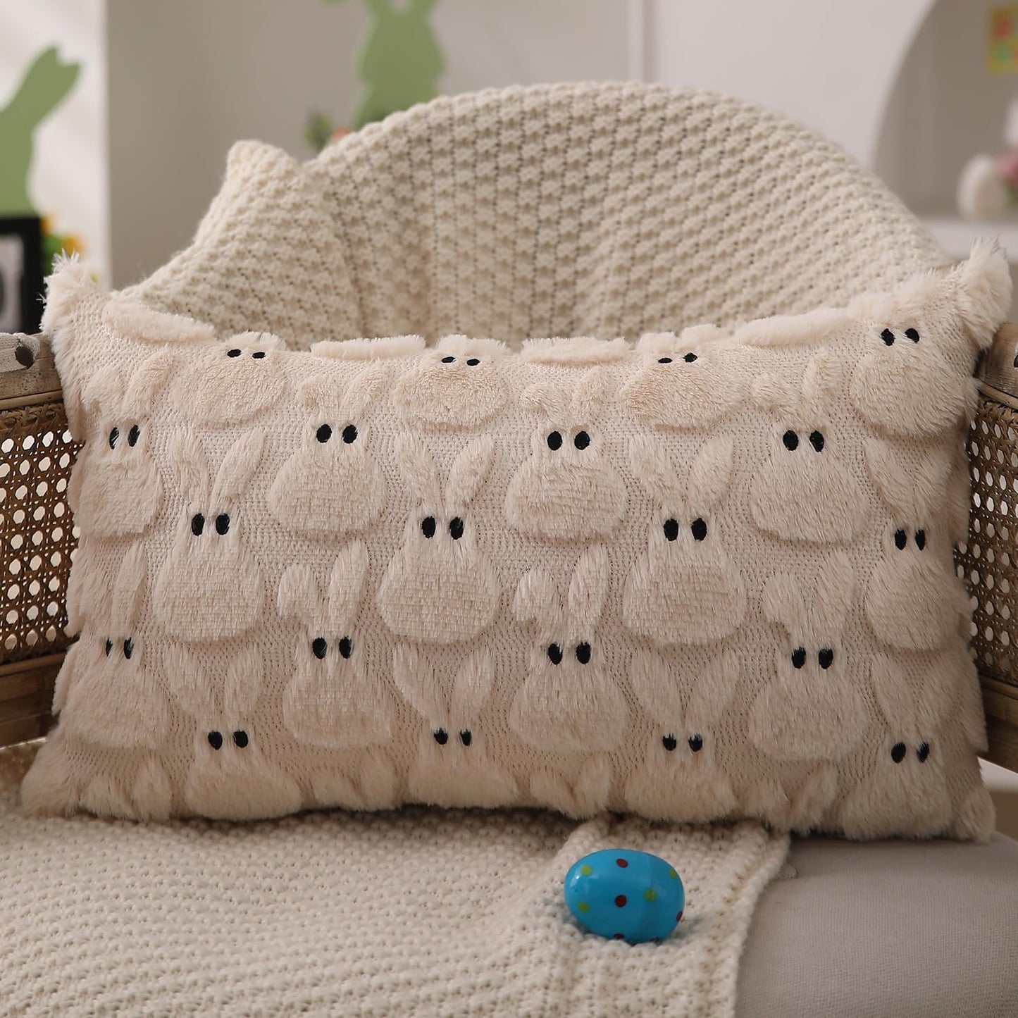 Easter Bunny Pillow Covers | Set of 2 Easter Soft Plush Faux Fur Jacquard Throw Pillows