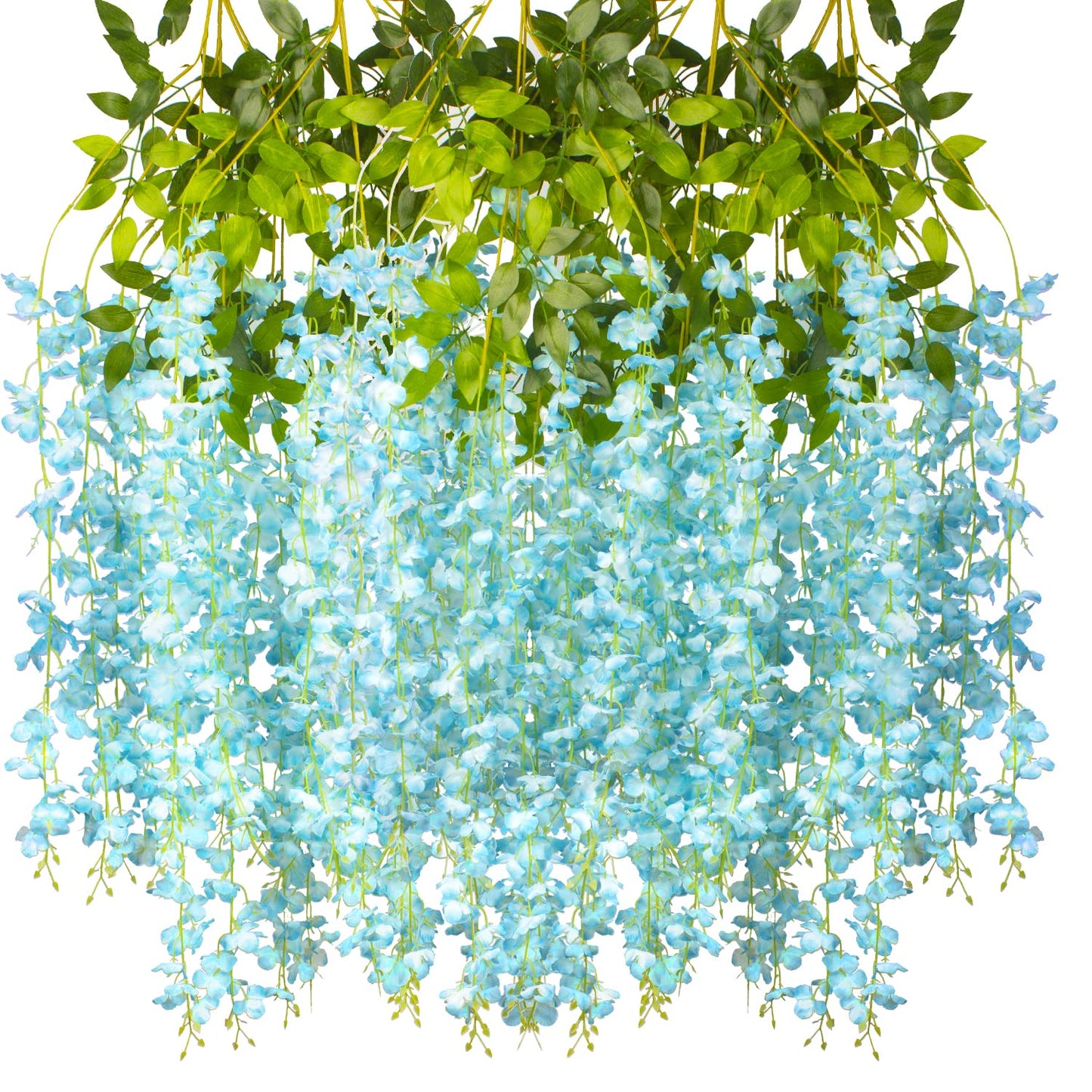 Hanging Artificial Flowers Silk Wisteria Vine Ratta Flower, 12 Pack