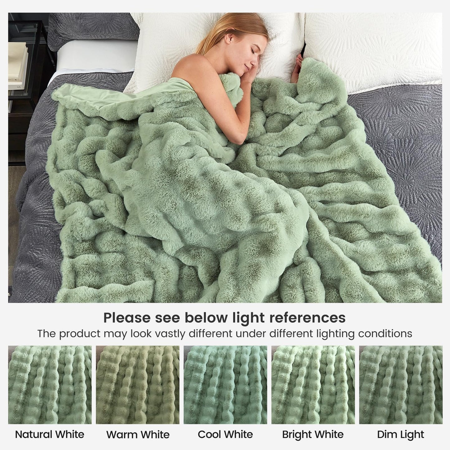 Faux Fur Throw Blanket -Fuzzy Soft Plush Thick Bubble Blanket