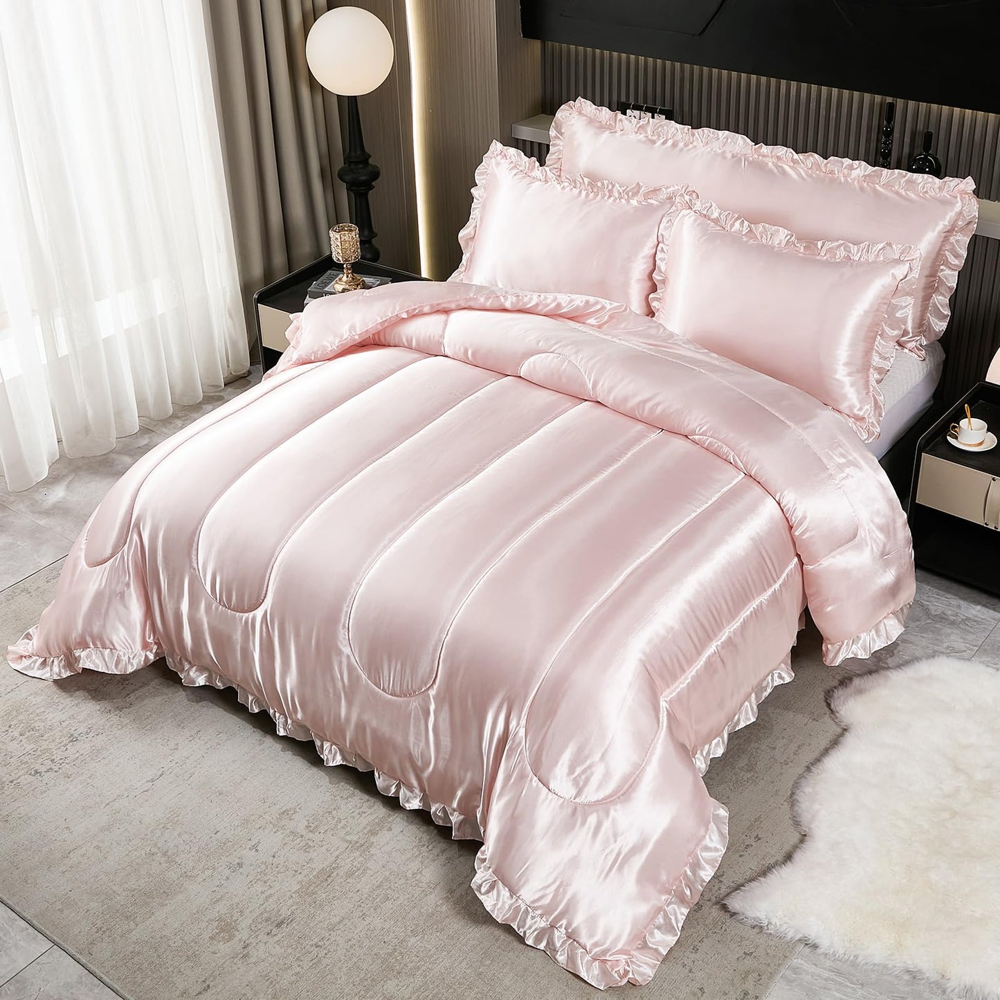 Comforter Silk Beddings - Luxury Silky Body Pillow Cover Ruffle