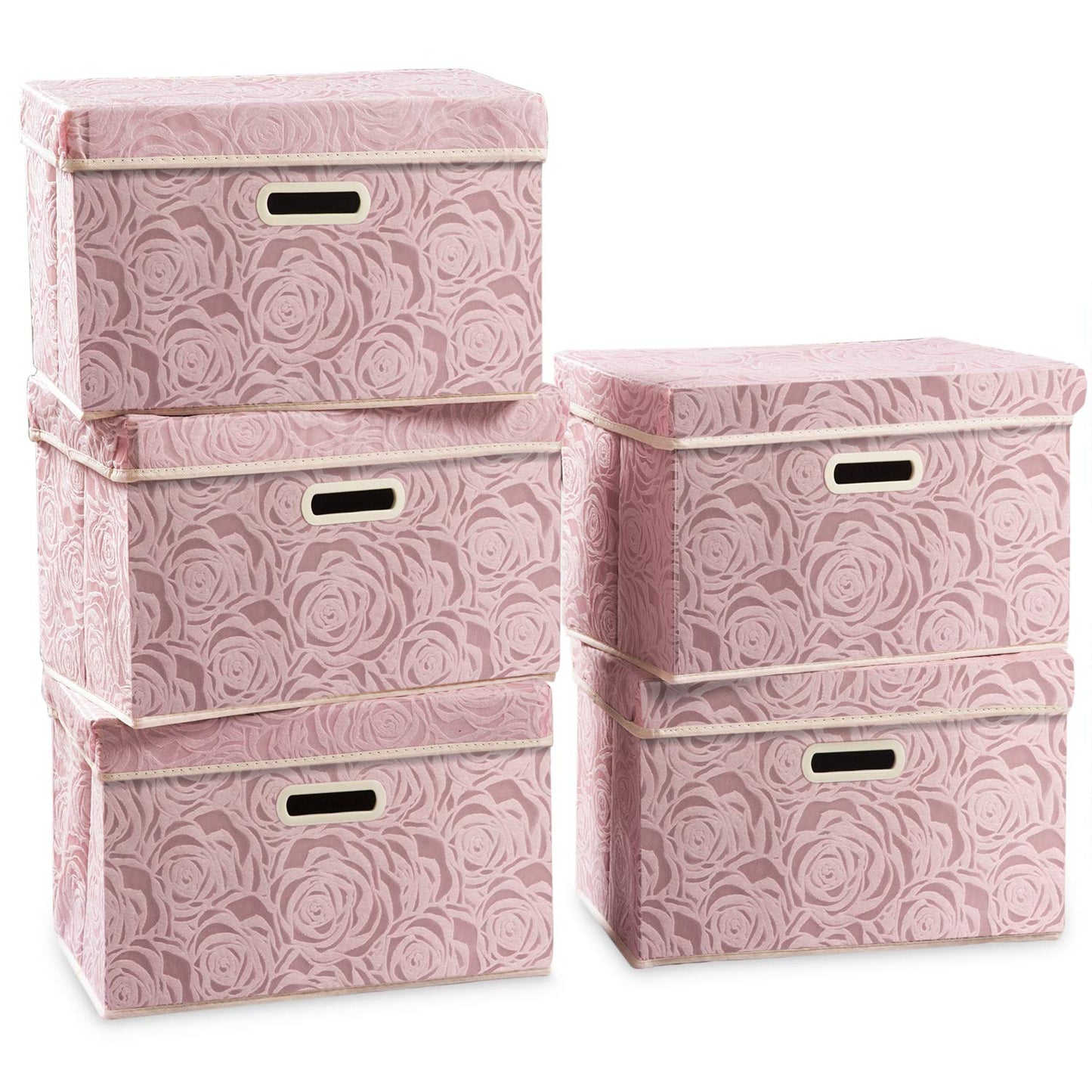 Larger Collapsible Storage Bin with Lid Fabric Decorative Storage Box Cube Organizer Container Baskes with Handles Divider for Bedroom Closet Living Room Pink 17.7x11.8x11.8 Inch