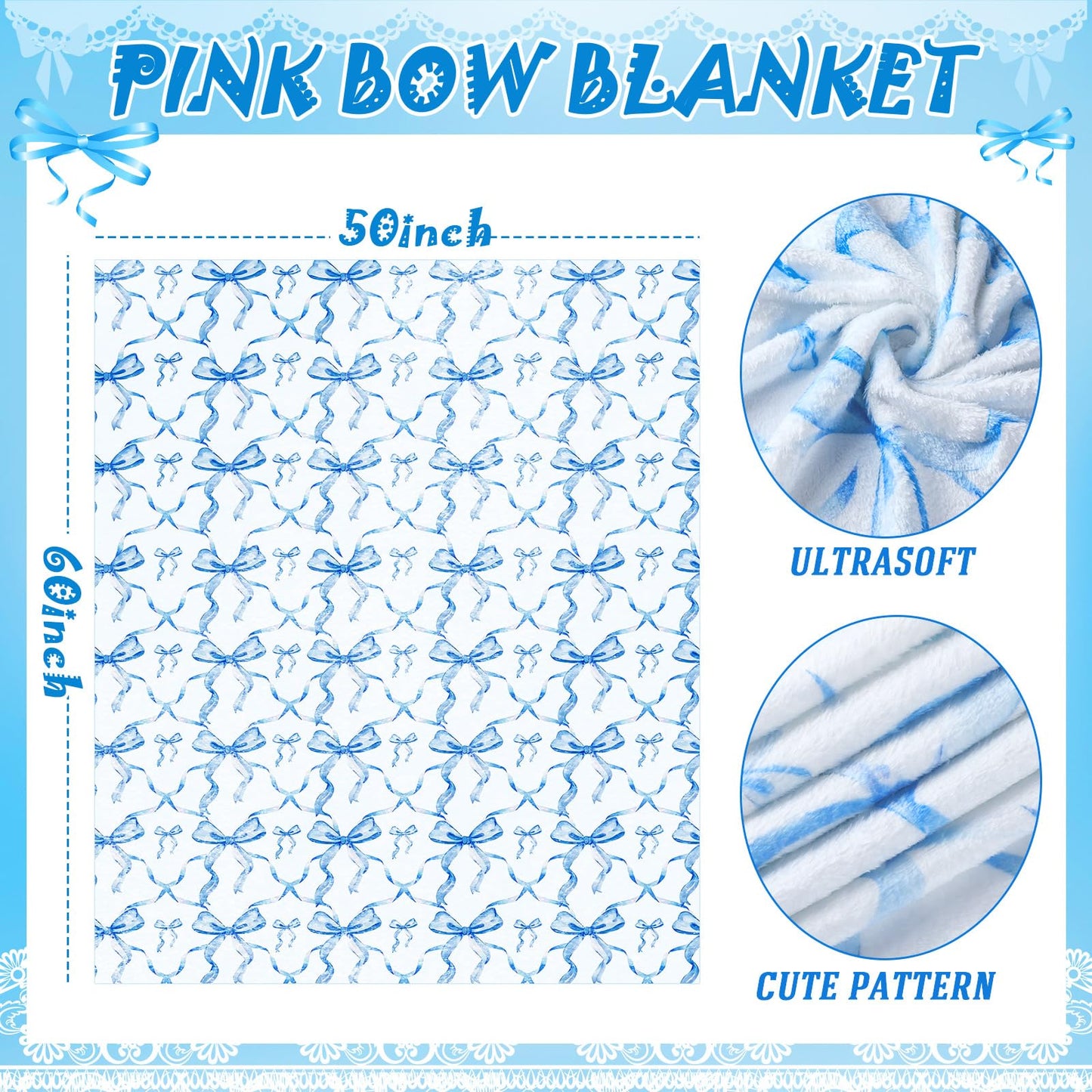 Coquette Bow Blanket Flannel Soft Lightweight Aesthetic Plush, 50" x 60"