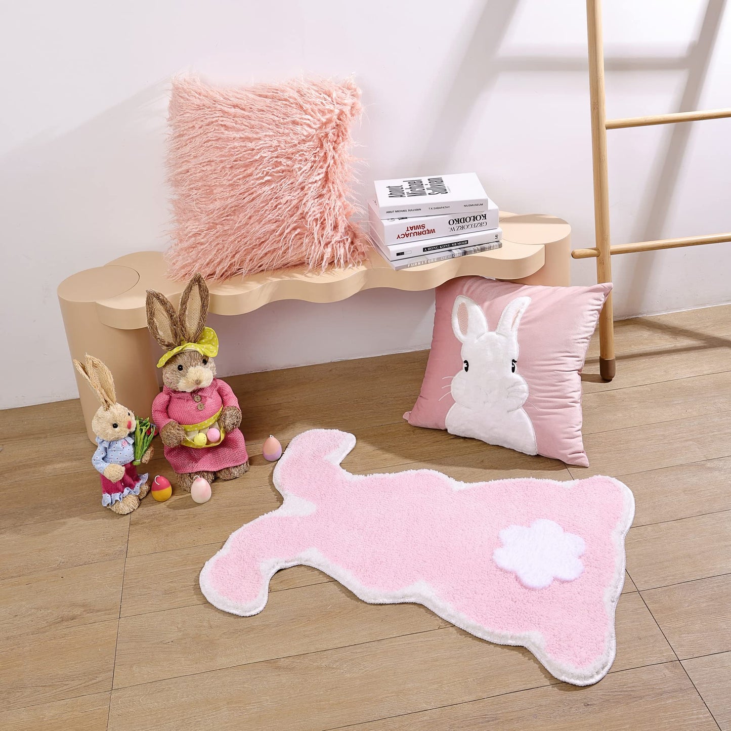 Pink Cute Rabbit Easter Bathroom Rugs Bath