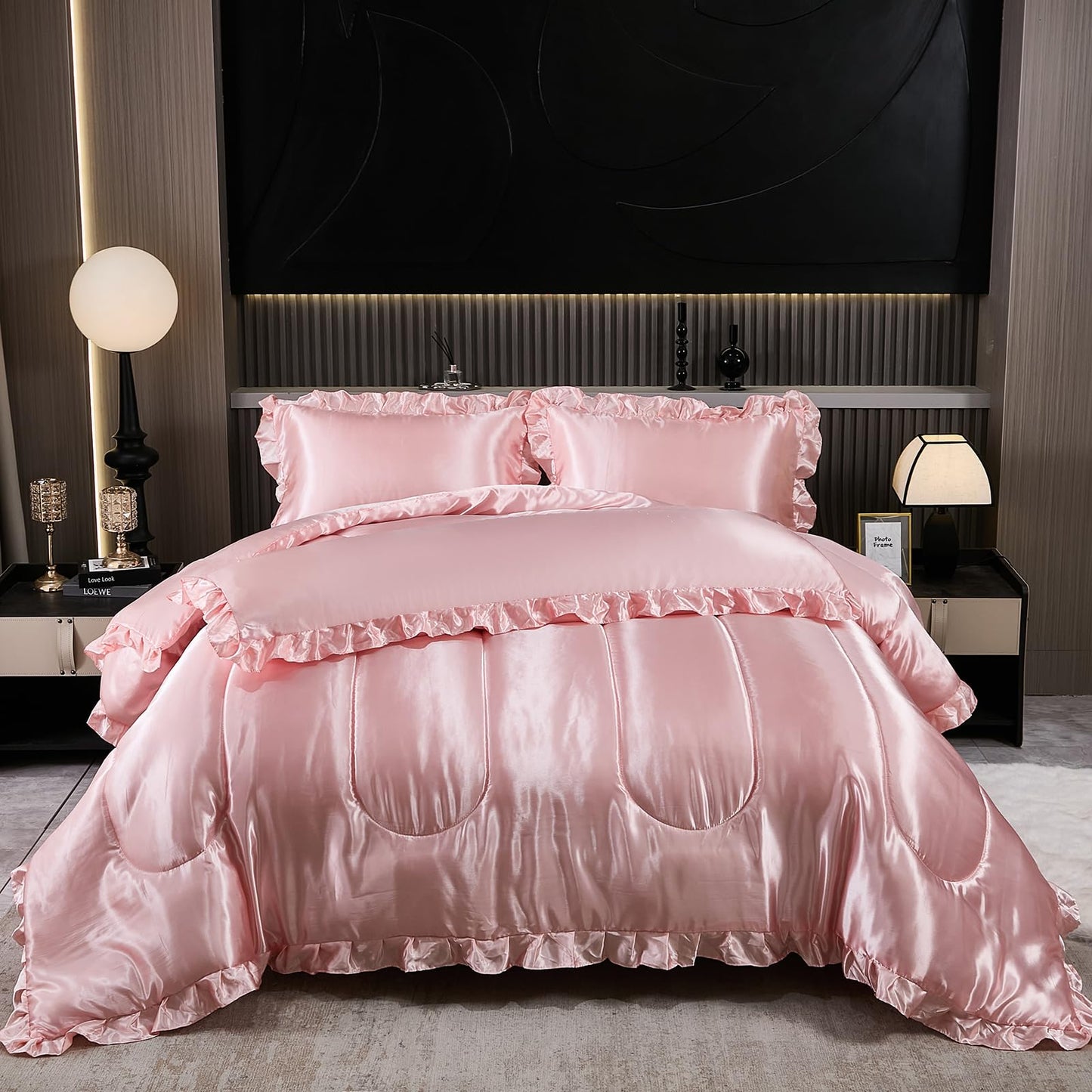 Comforter Silk Beddings - Luxury Silky Body Pillow Cover Ruffle