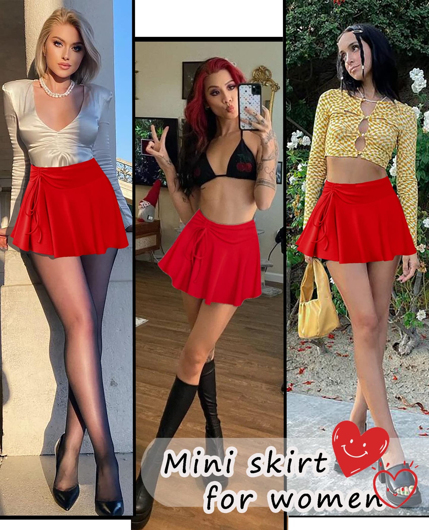 Sexy Mini Skirt Pleated Drawstring High Waist Skater Skirt