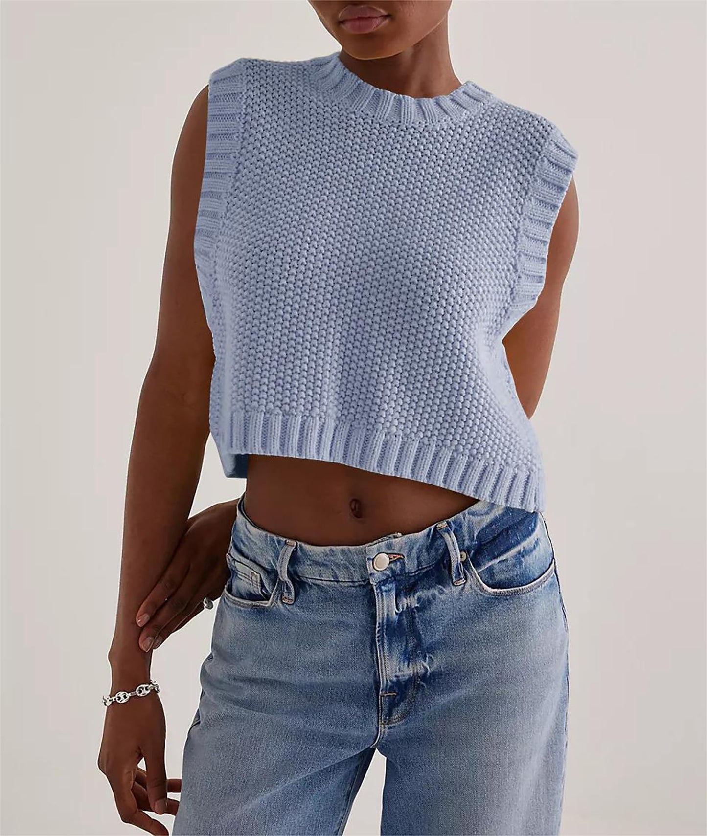 Y2K Backless Tie Up Knit Crop Sweater Vest Sleeveless Round Neck Split Open Back Pullover