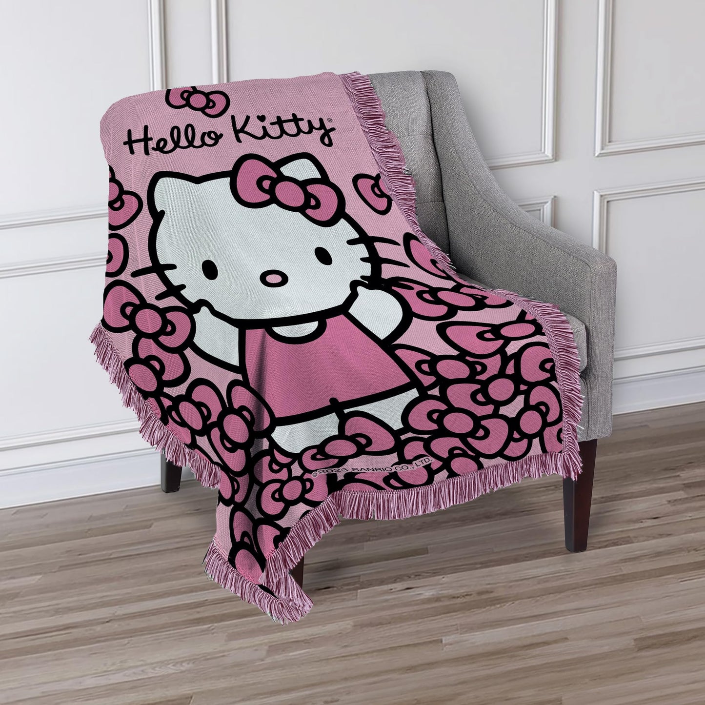 Hello Kitty Woven Jacquard Throw Blanket, 46" x 60", More Bows