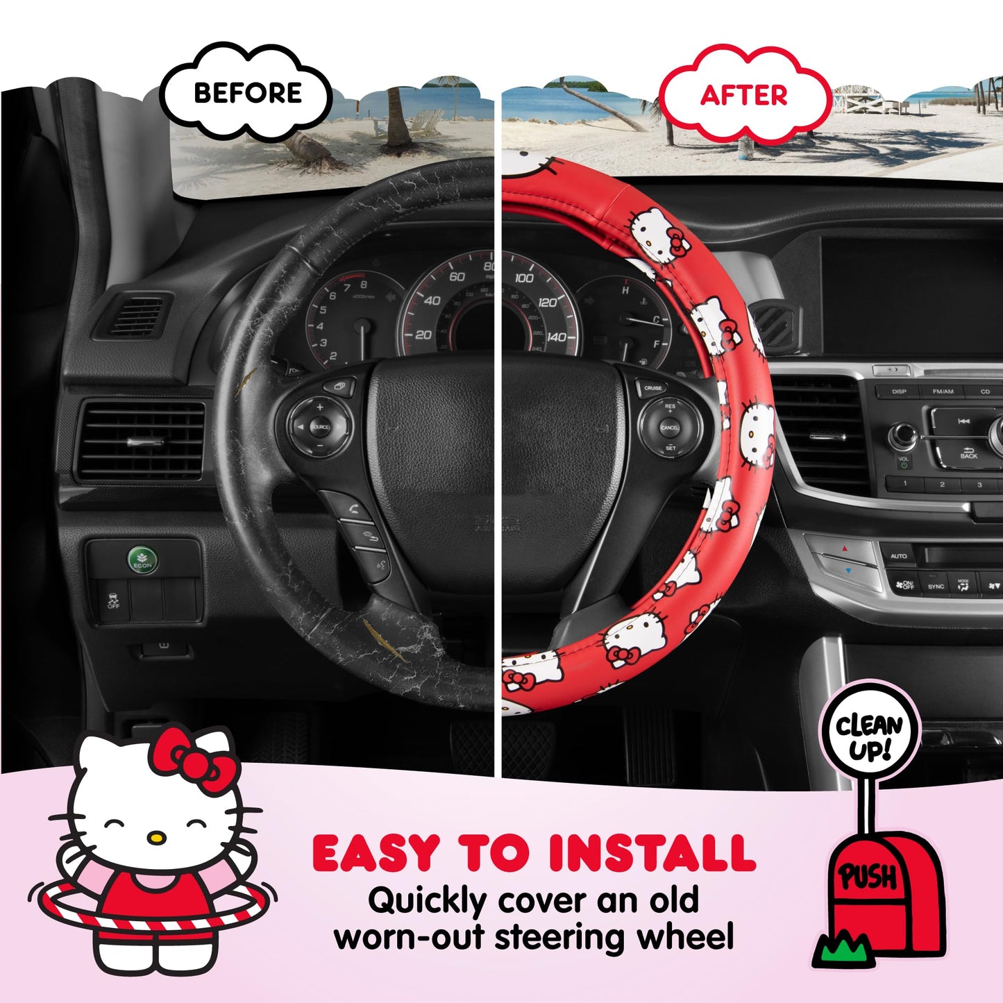 Hello Kitty Steering Wheel Cover, Universal Size 14.5-15