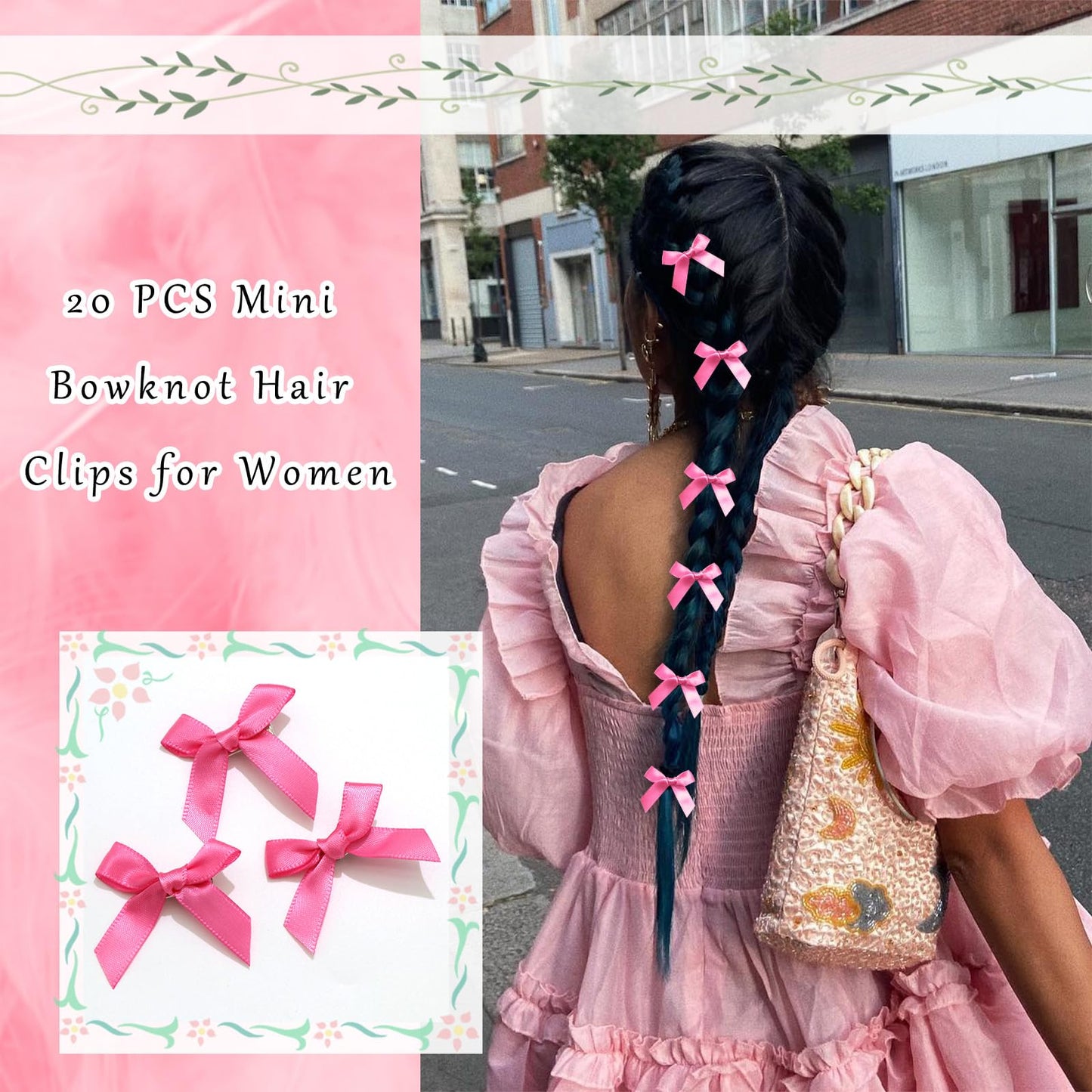 Mini 20PCS Bowknot Ribbon Barrettes - Cute Claw Clips Hair Accessories