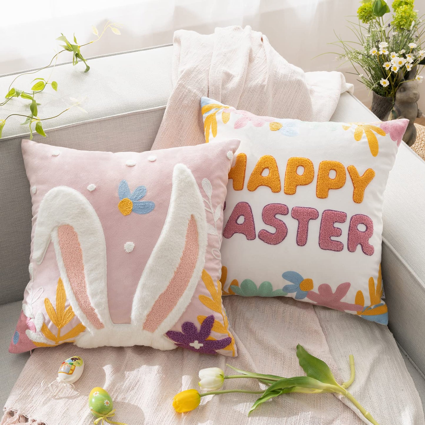 Easter Decorations Pillow Covers, Rabbit Pillow Covers, 18X18 Set of 2