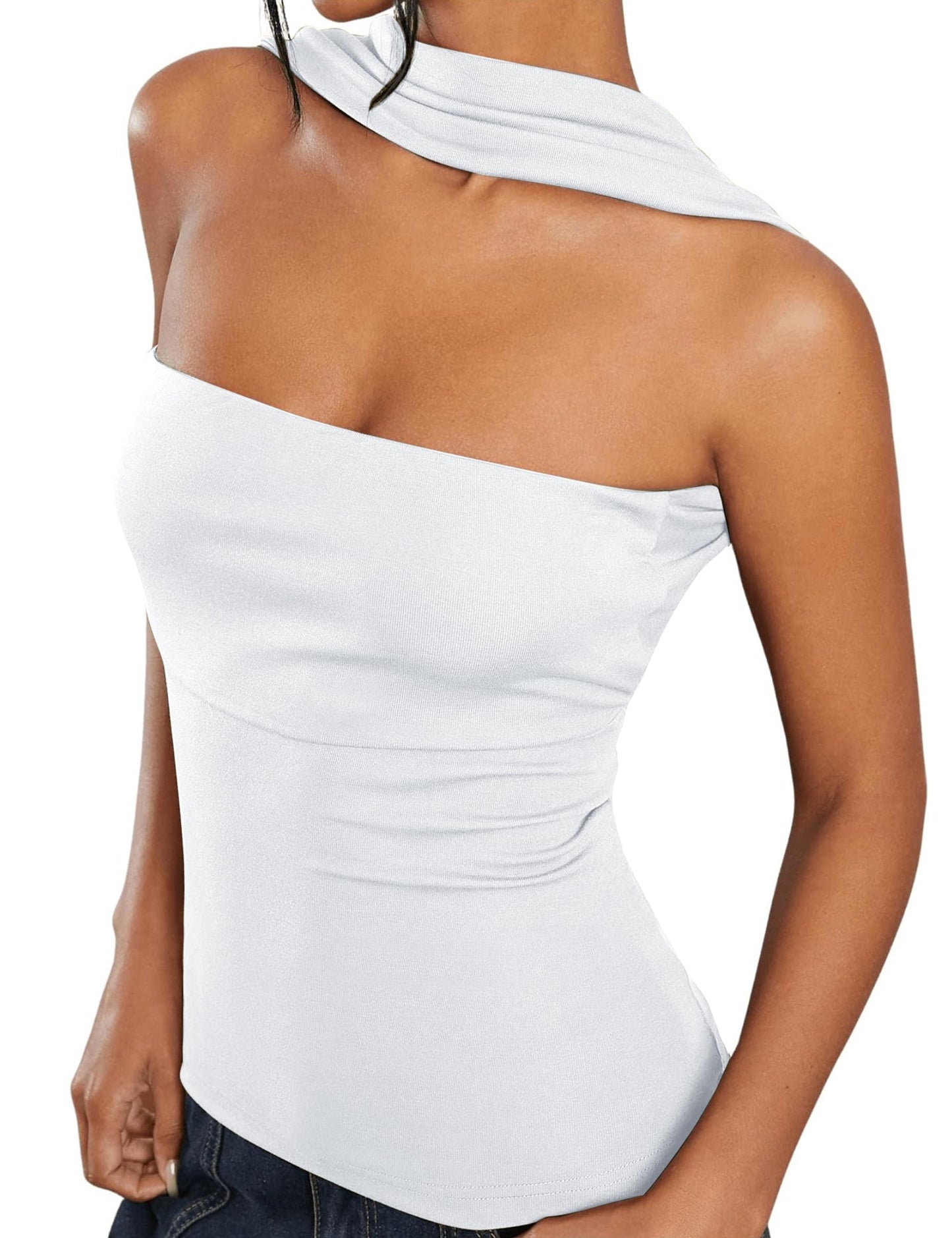 Ruched Strapless Halter Tube Top - Sexy Open Back Slim Fit Bandeau Shirt Sleeveless Off Shoulder