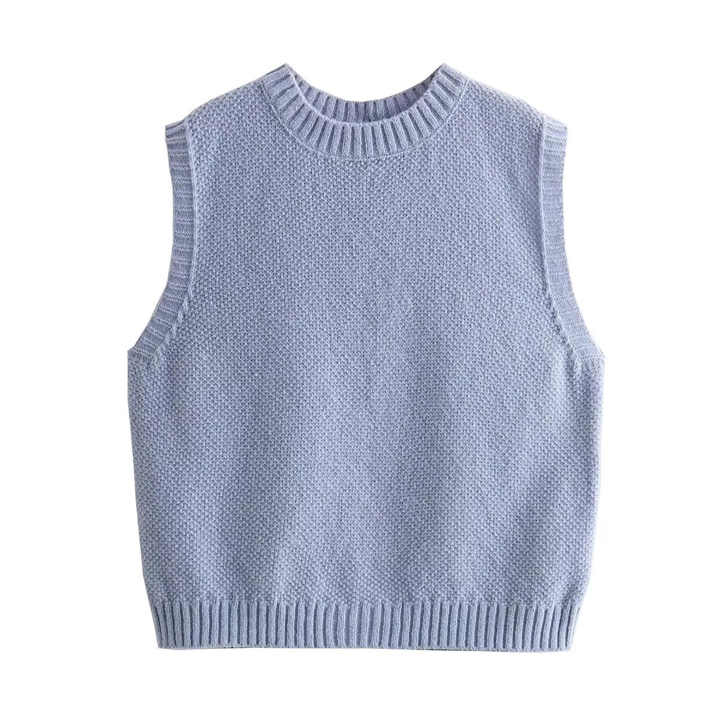 Y2K Backless Tie Up Knit Crop Sweater Vest Sleeveless Round Neck Split Open Back Pullover