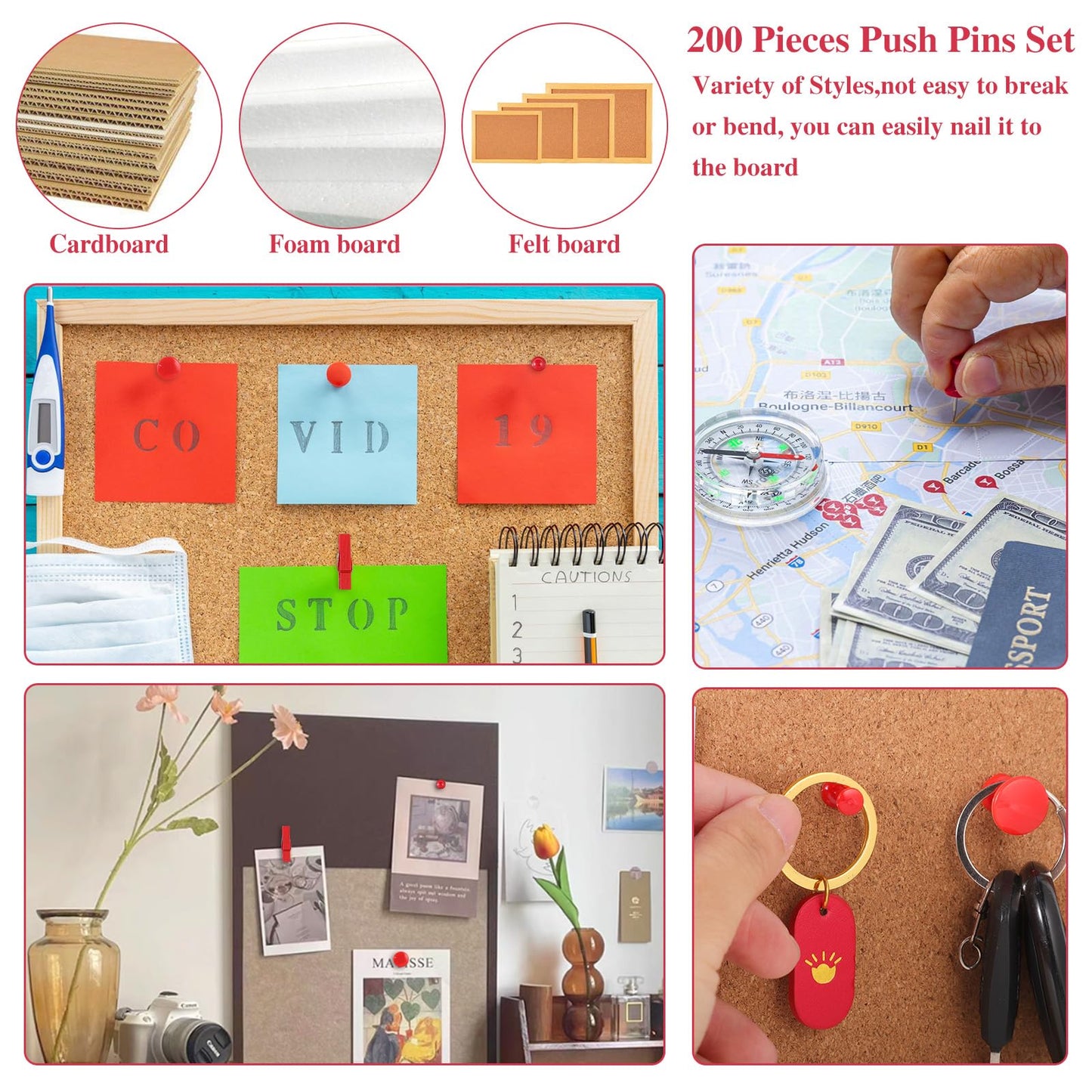 Push Pins Thumb Tacks - 200 Pieces Cute Decorative Push Pins