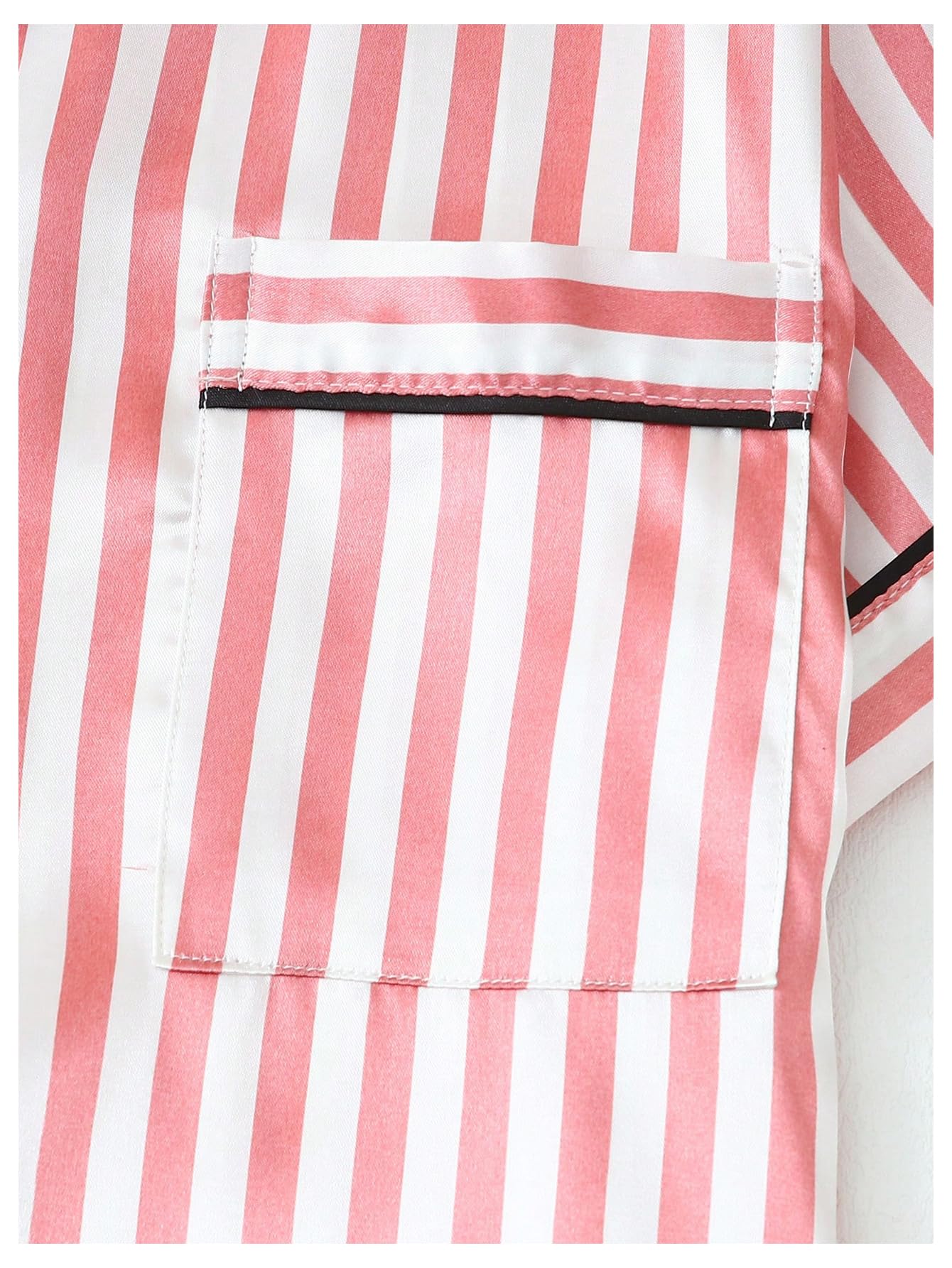 Coquette Bow Tie Women's 2 Piece Satin Striped Pajama Set Short Sleeve Button Down Top and Shorts Sleepwear