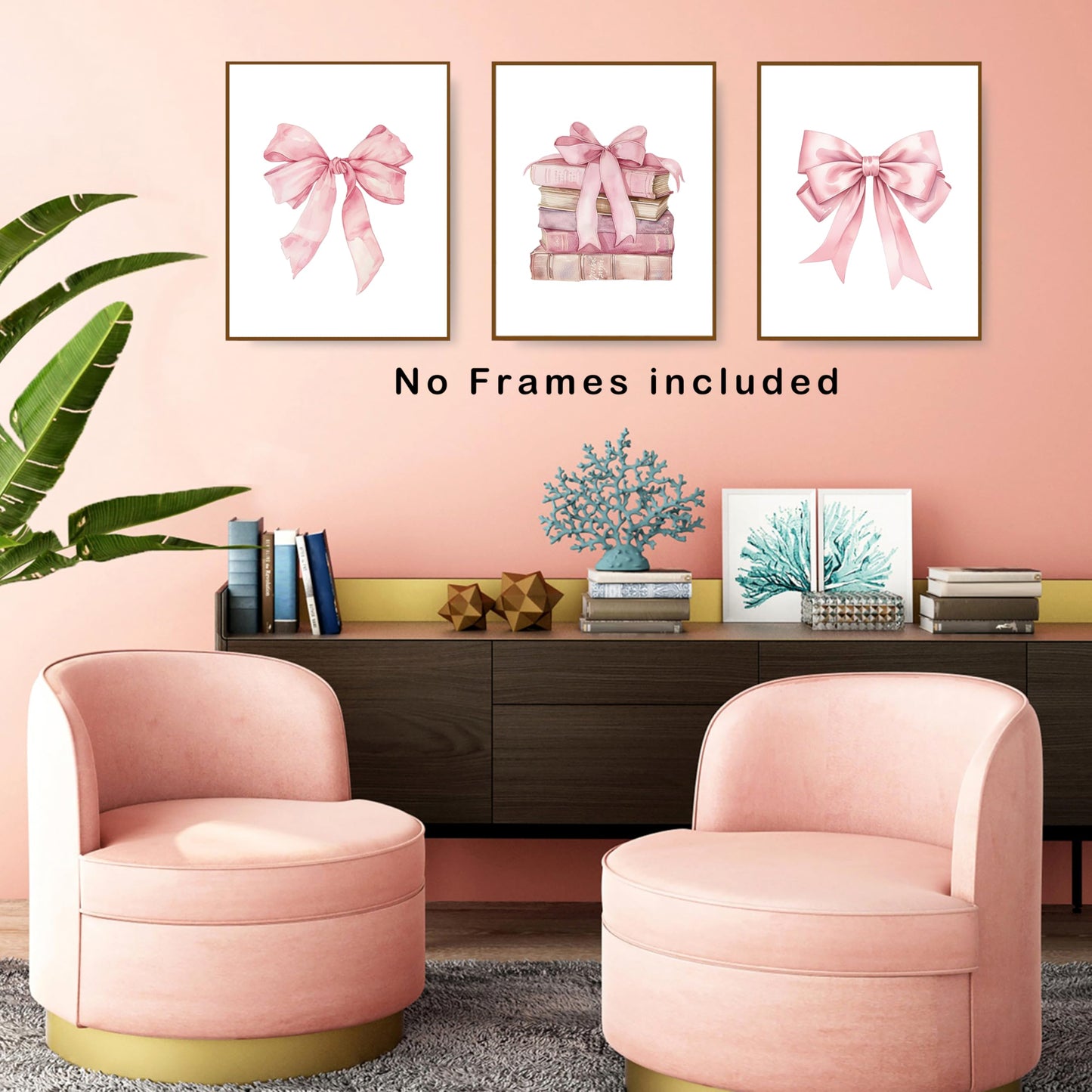 Coquette Pink Bow Girly Books Wall Art Prints Set of 3, 8x10 Unframed