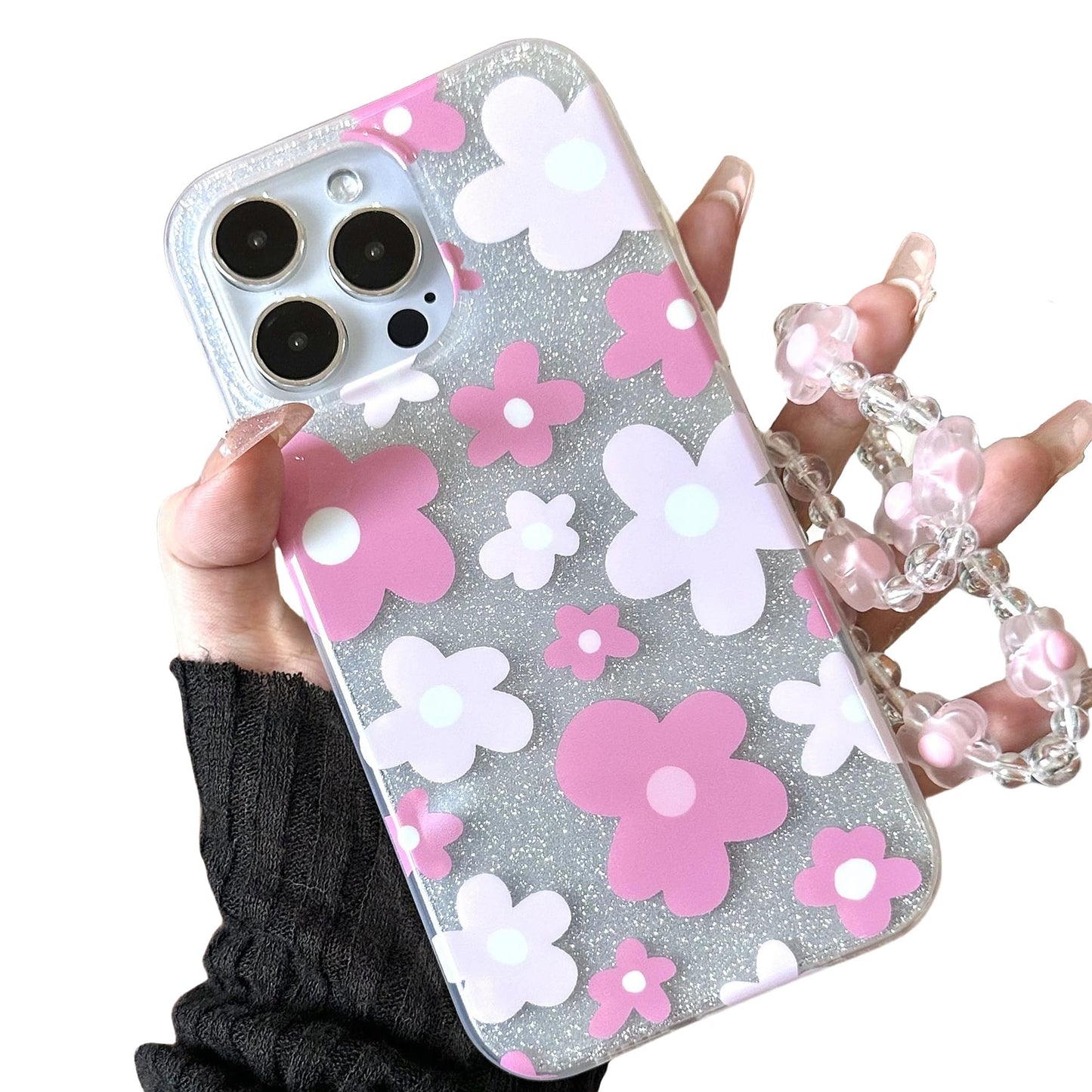 Cute Aesthetic Pattern Case Compatible with iPhone with Wrist Strap Design