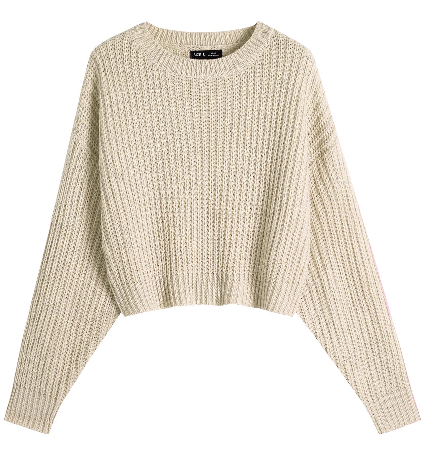 Sexy Crew Neck Batwing Cute Cropped Sweater - Lightweight Soft Knitted Short Pullover Jumper