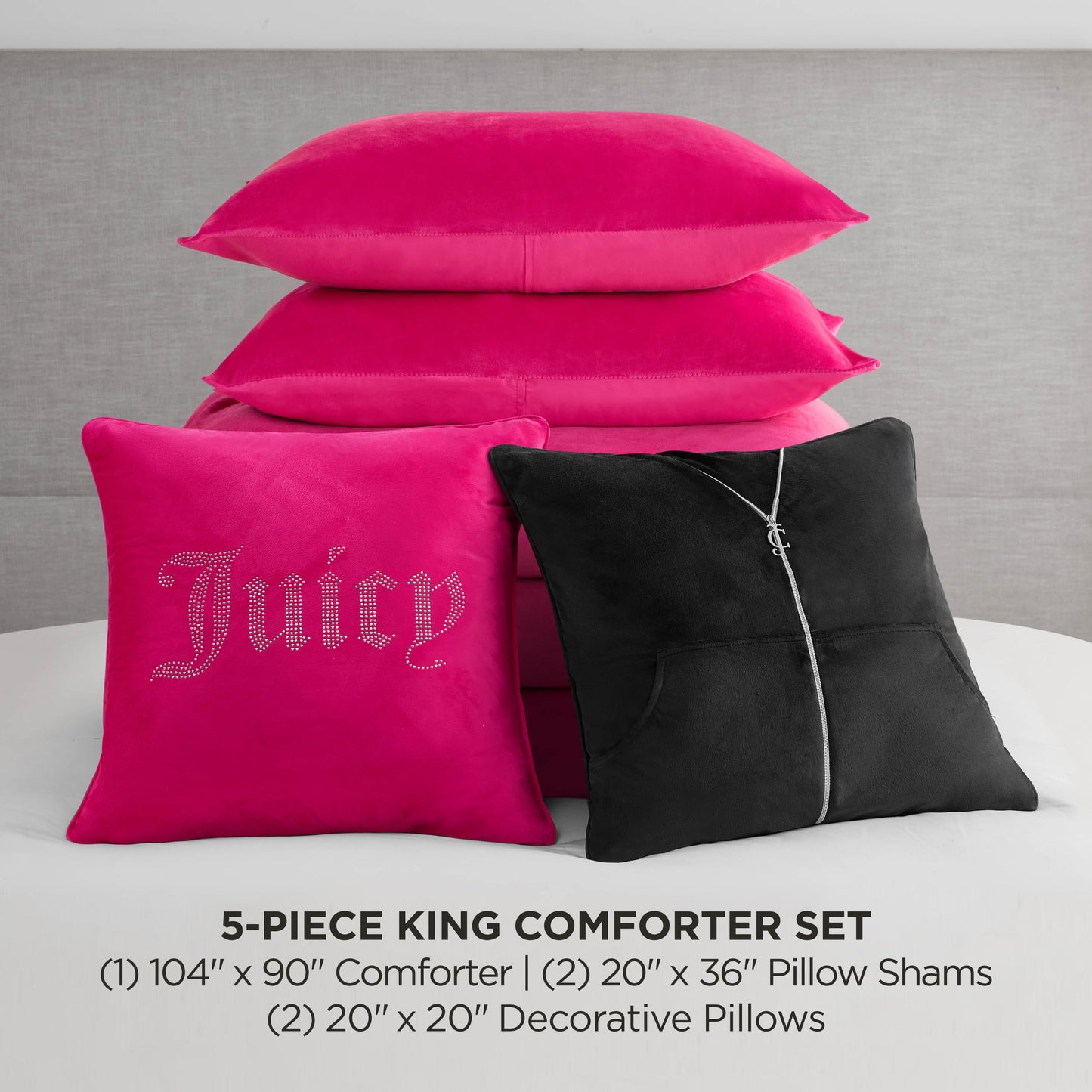 Juicy Couture Solid Velour 3-Piece King Comforter Set – Luxurious Bedding Ensemble