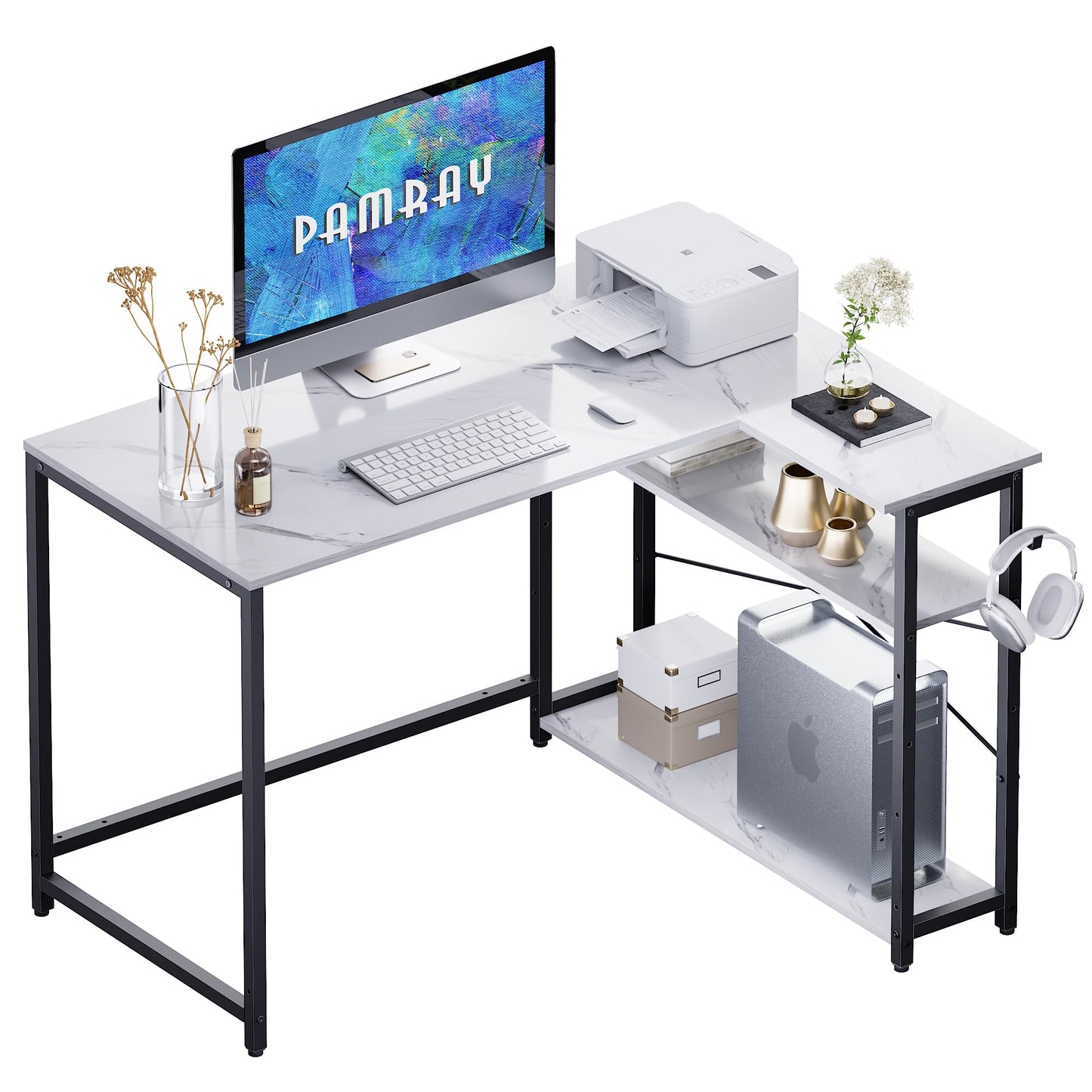 L-Shaped Computer Desk with Reversible Storage Shelves – Compact Corner Desk for Home Office, Bedroom, or Study 43"