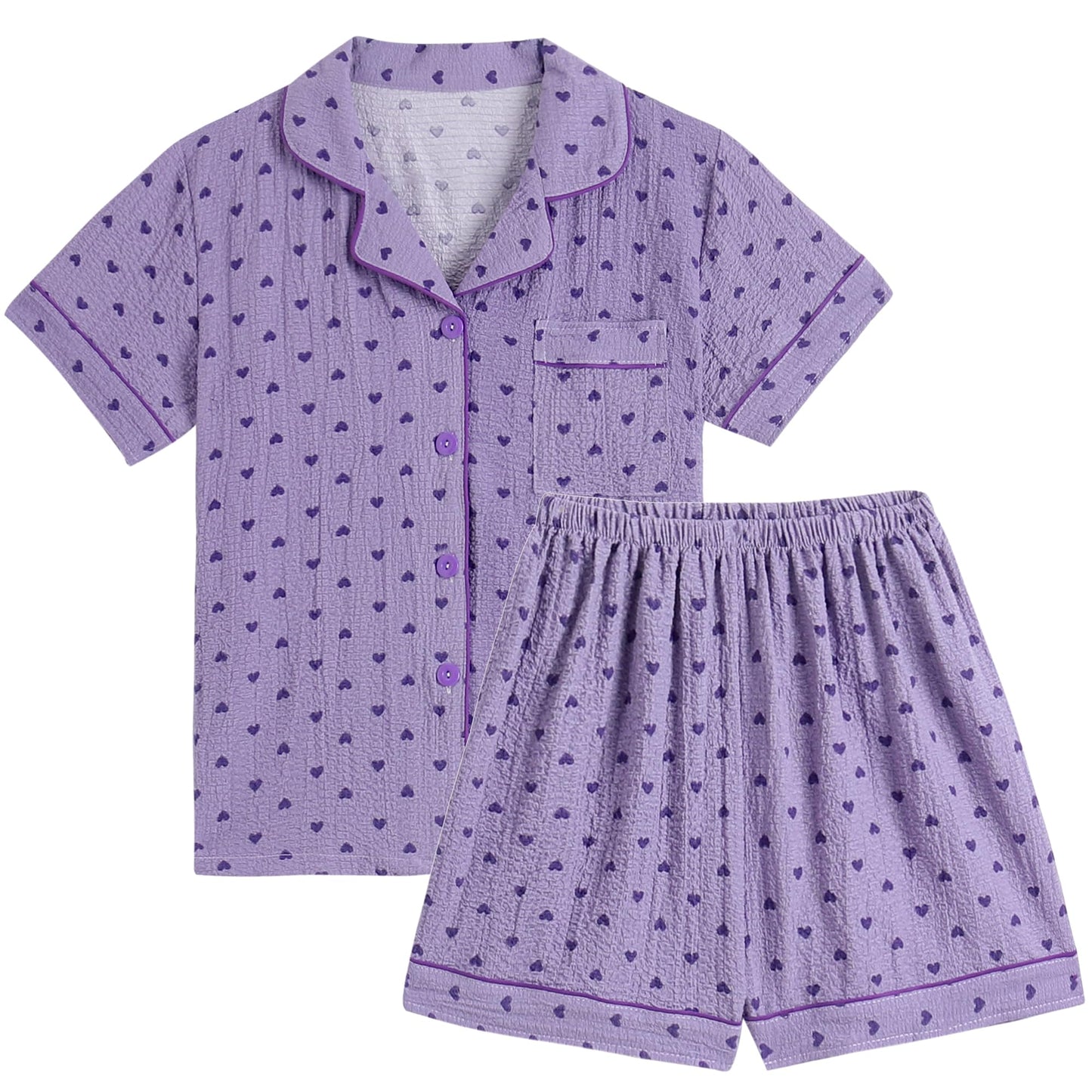 Girls Button Down Sleepwear Short Sleeve With Shorts 2PCS Pajama Sets