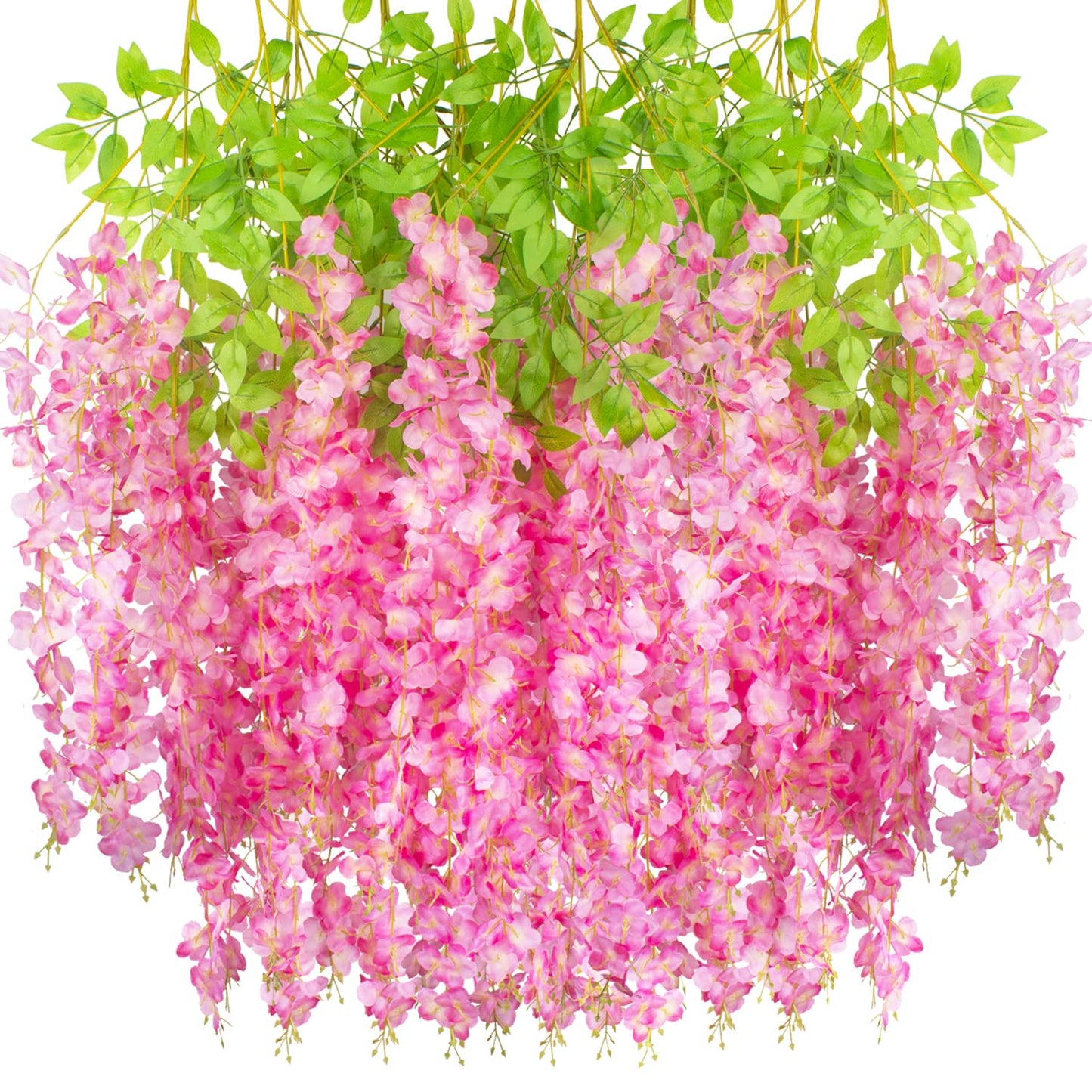 Hanging Artificial Flowers Silk Wisteria Vine Ratta Flower, 12 Pack